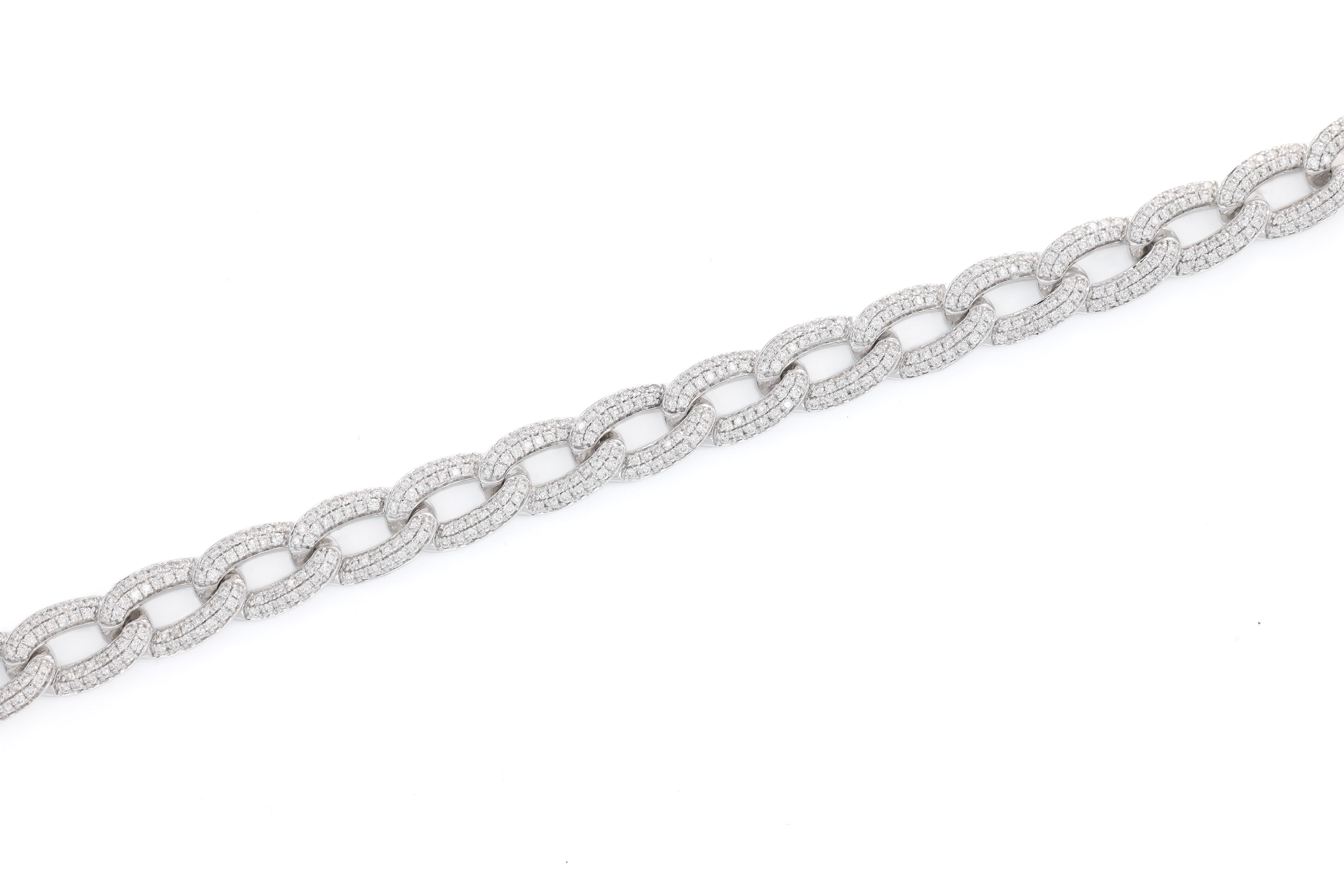 Natural Diamond 2.50 Carats 18KT White Gold Pave Cuban Link Man Women  Bracelet For Sale 2