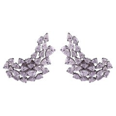 18K White Gold 2.50 CT Natural Marquise Pear Diamond Cascade Cluster Ear Climber