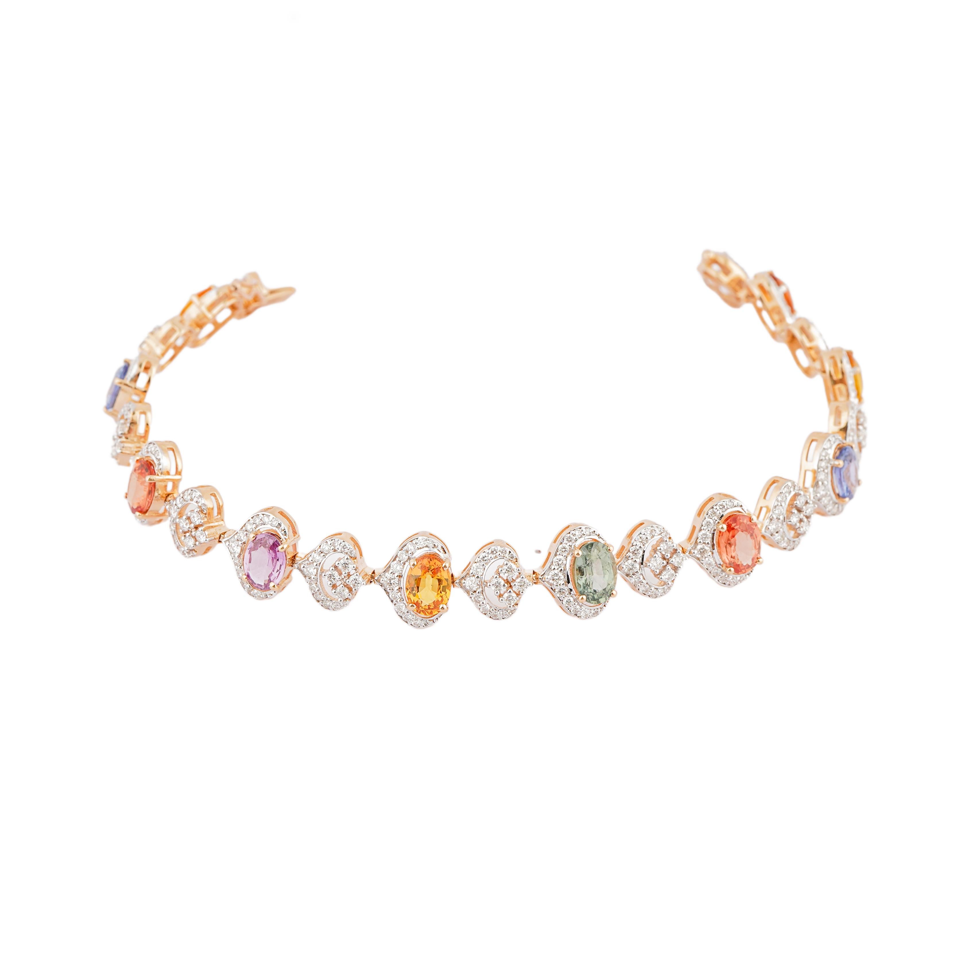 Diamante Natural 2,50cts y Zafiro Múltiple 8,85cts Pulsera de Oro de 18k Corte Asscher en venta