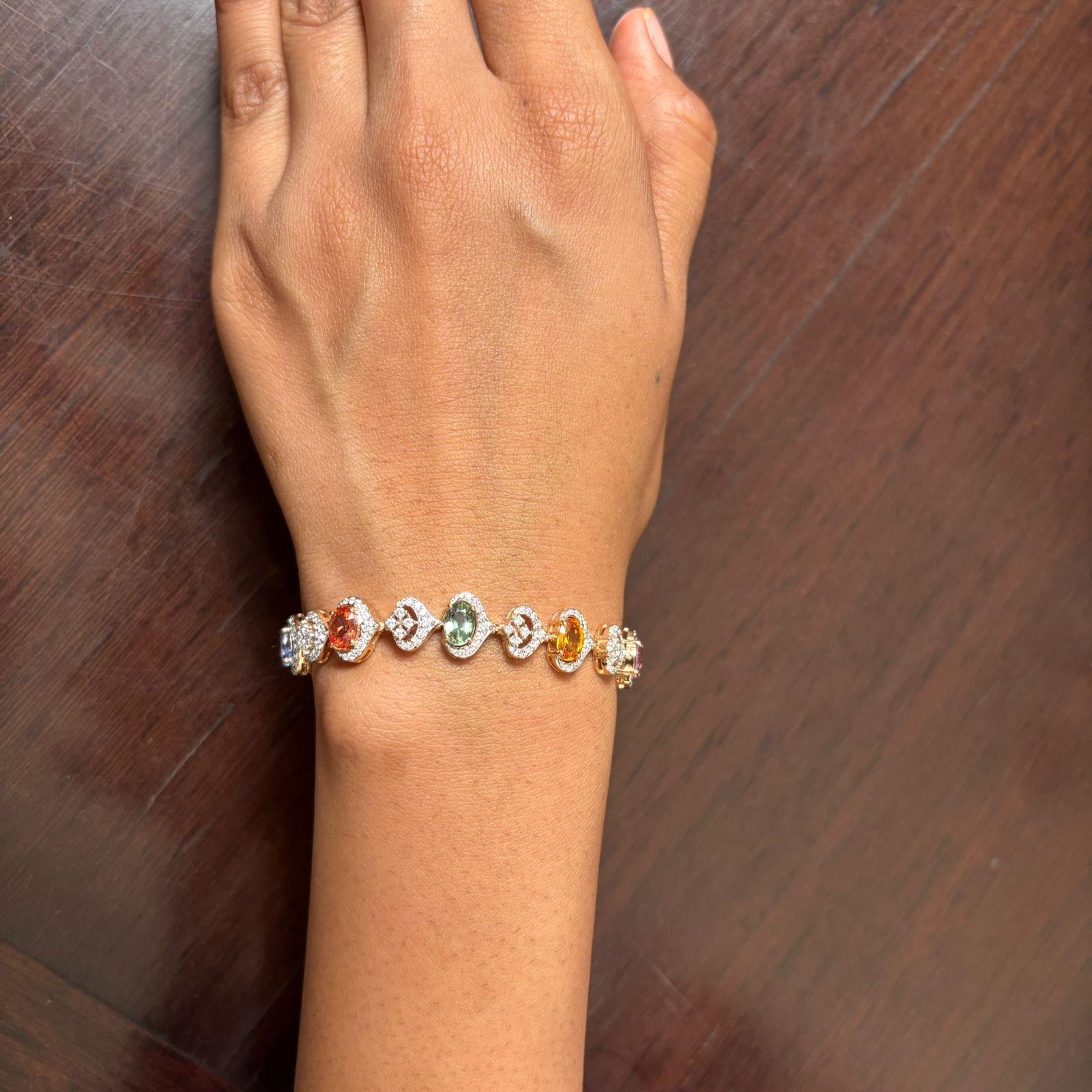 Diamante Natural 2,50cts y Zafiro Múltiple 8,85cts Pulsera de Oro de 18k en venta 1