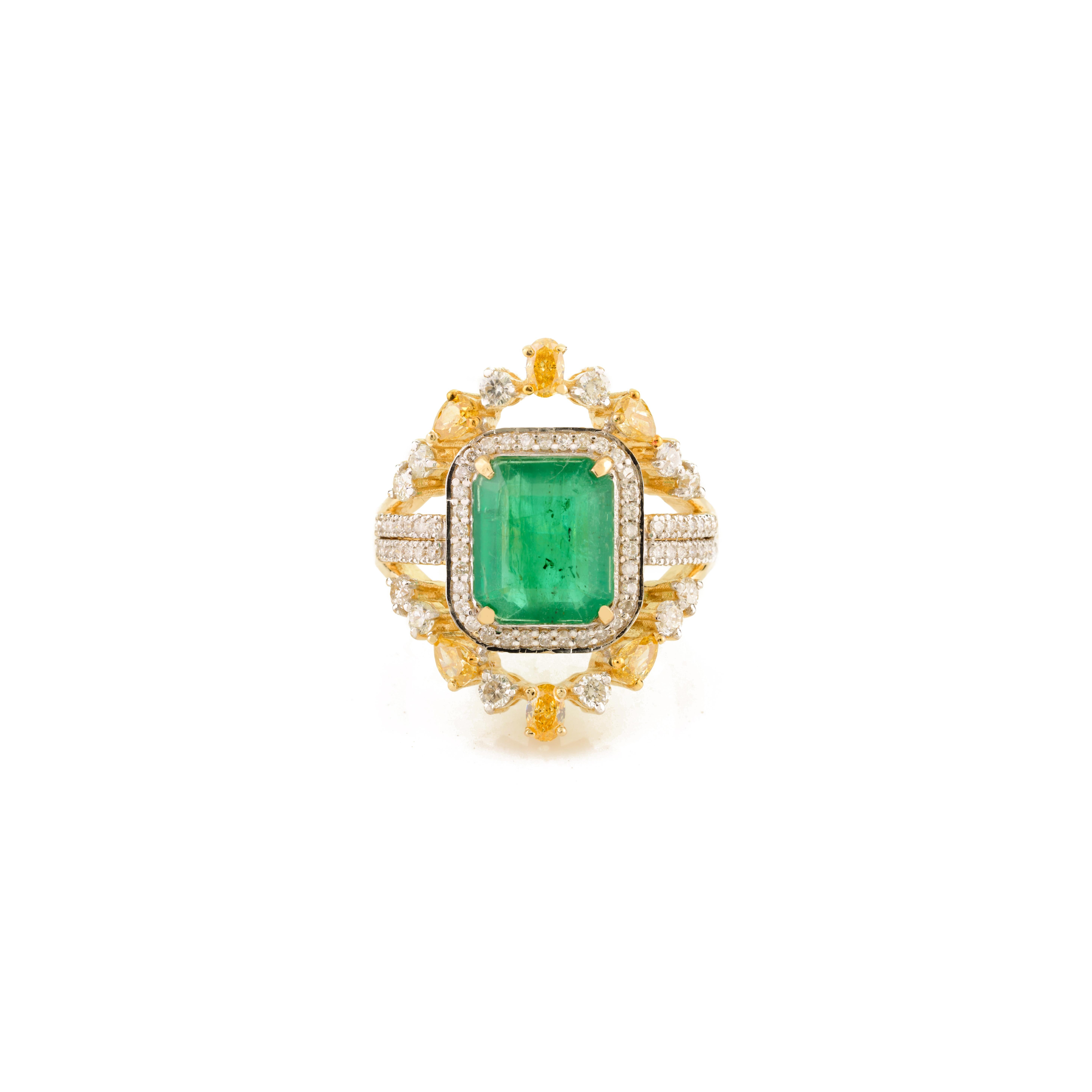 En venta: Anillo de cóctel de diamantes naturales y esmeralda de 2,53 qt en oro amarillo macizo de 14 quilates  7