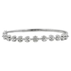 Natural Diamond 2.59 CTW Marquise Baguette Cut 18 Karat White Gold Bangle 6.75"