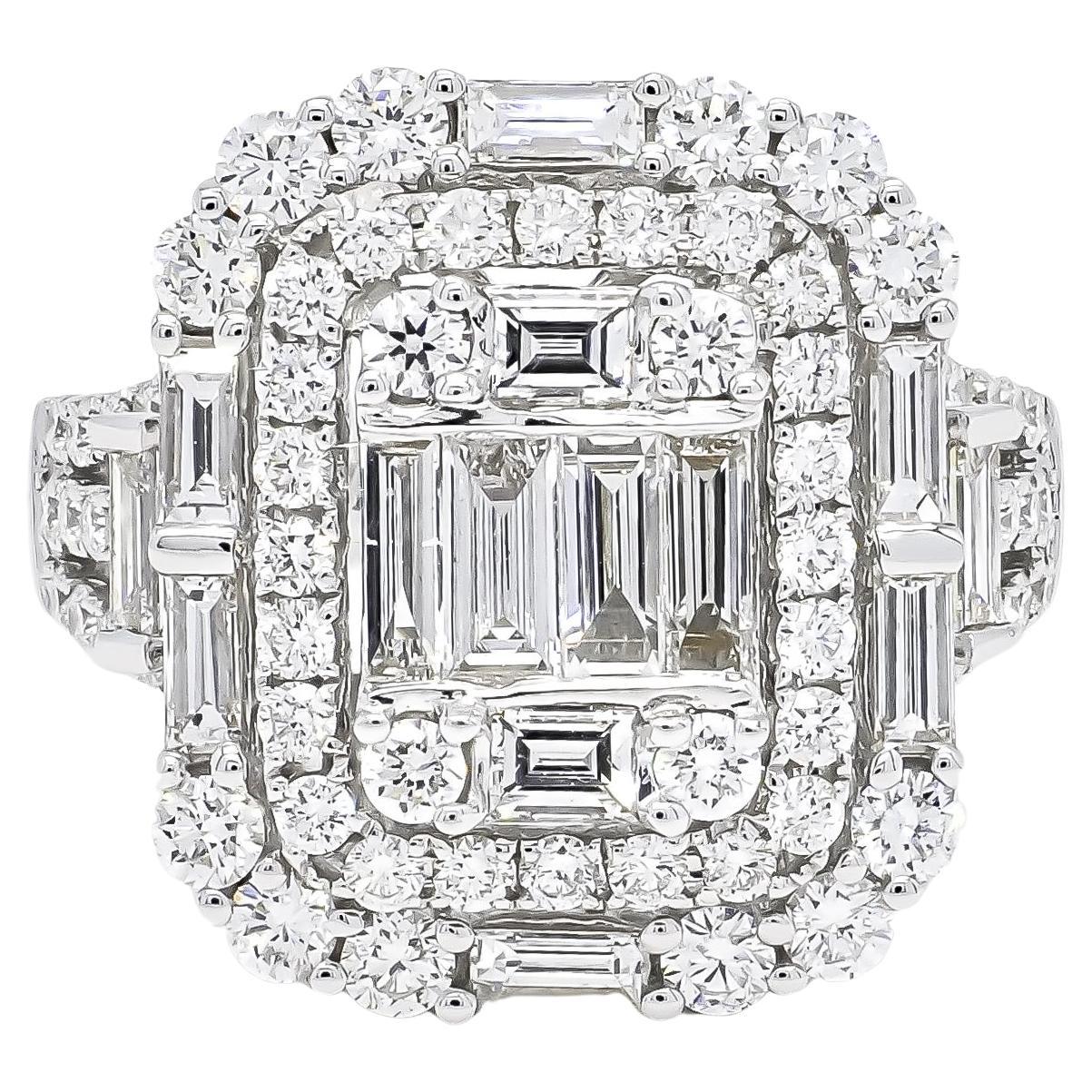 Natural Diamond 2.6 carats 18KT White Gold Cluster Statement Engagement Ring