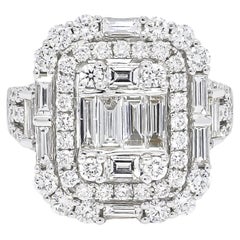 Natural Diamond 2.6 carats 18KT White Gold Cluster Statement Engagement Ring