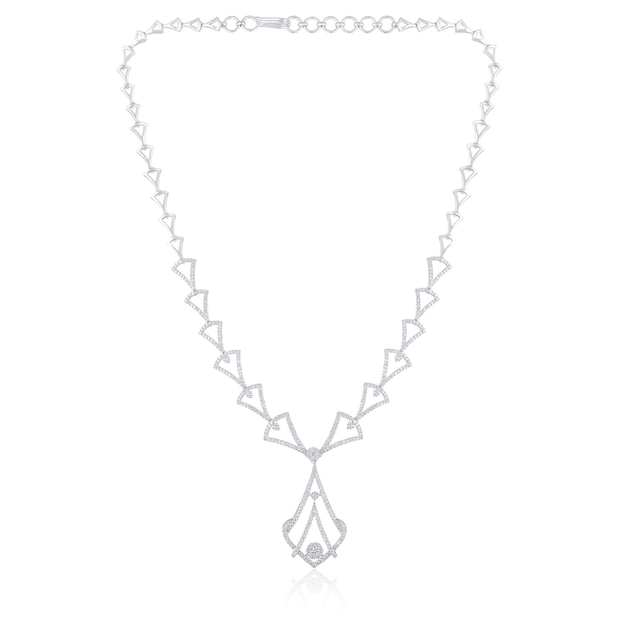 Crafted in 20.36 grams of 14-karat White Gold, contains 522 Stones of Round Diamonds with a total of 2.69-Carats in G-H Color and VS Clarity. The Necklace is 18-inch in Length.

CONTEMPORARY AND TIMELESS ESSENCE: Crafted in 14-karat/18-karat with