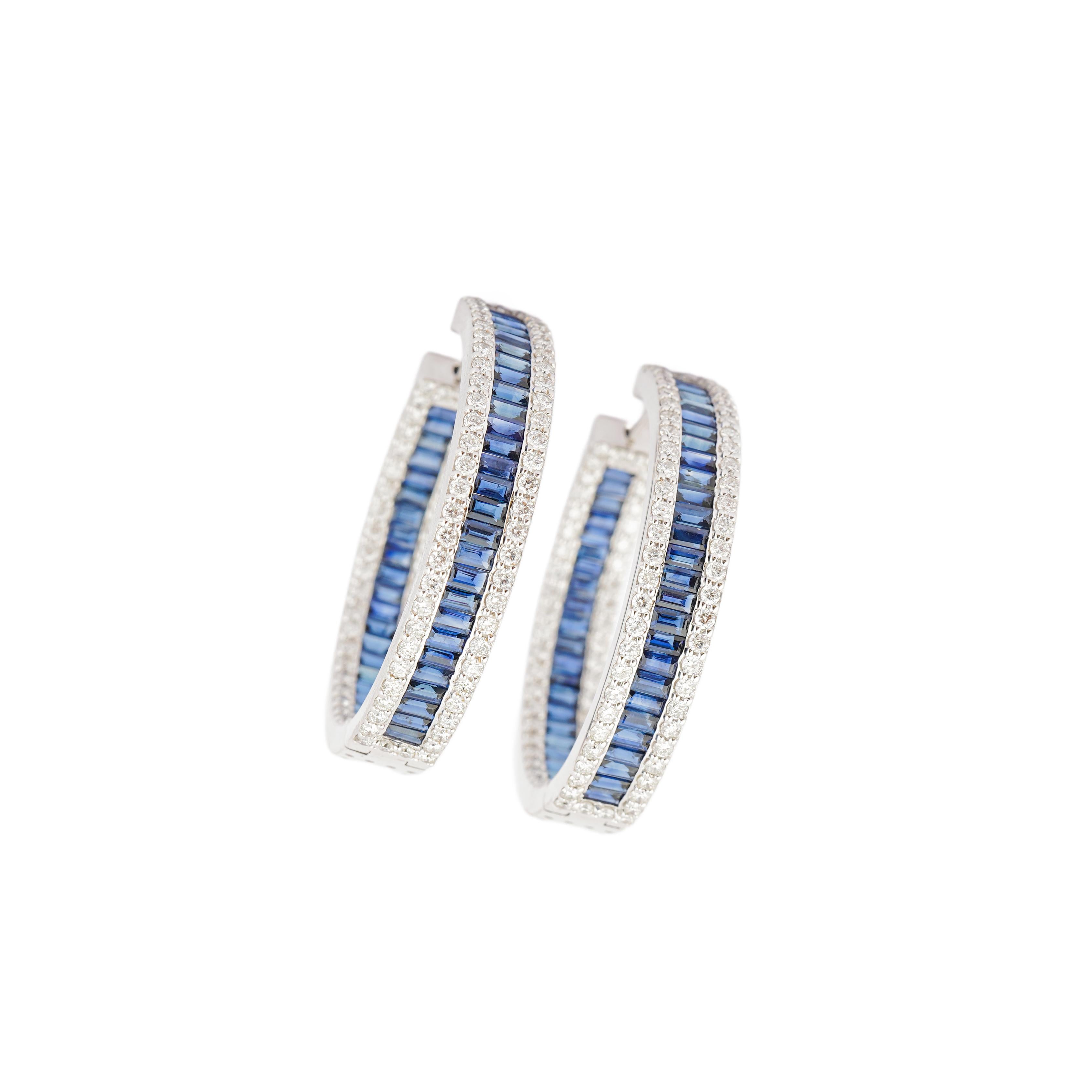 You don't have to pay any tax to release the shipment. We pay tax and shipping expenses.

These stunning diamond and blue sapphire earrings with 18-carat gold are a perfect blend of elegance and modern sophistication. Crafted in a circular design,