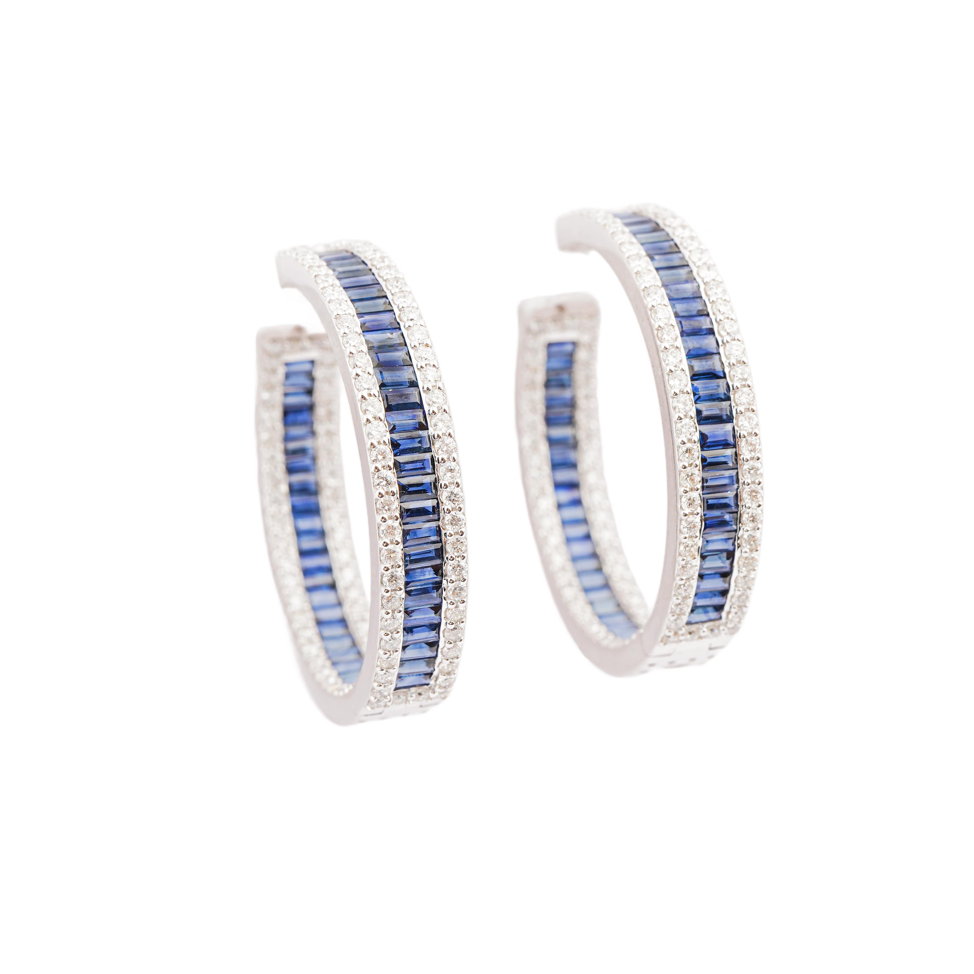 Women's Natural Diamond 2.75cts & Blue Sapphire 7.41cts Earring in 18k Gold For Sale
