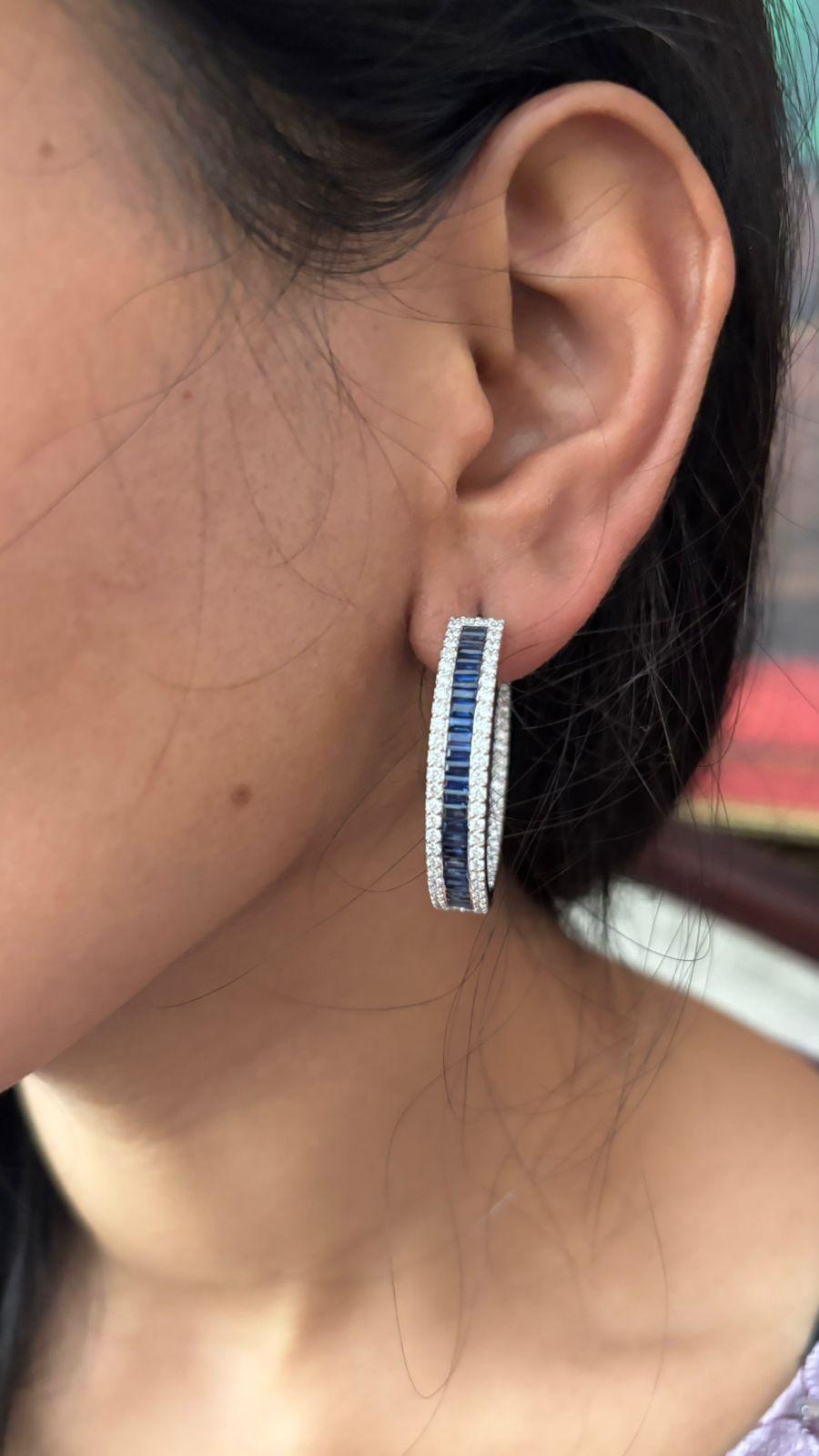 Natural Diamond 2.75cts & Blue Sapphire 7.41cts Earring in 18k Gold For Sale 1