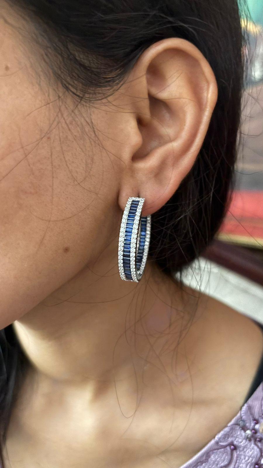Natural Diamond 2.75cts & Blue Sapphire 7.41cts Earring in 18k Gold For Sale 2