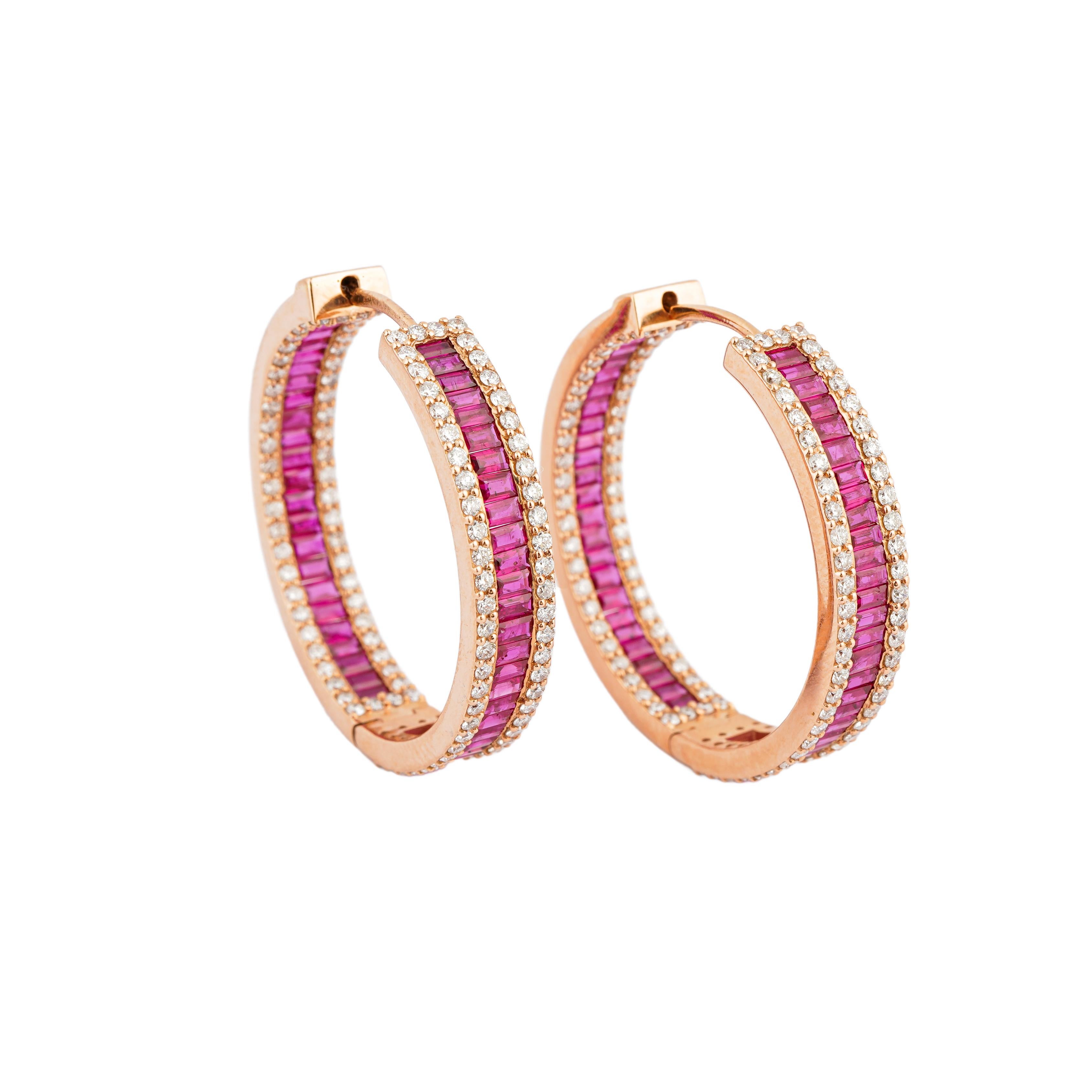 Natürlicher Diamant 2,76cts & Rubin 5,97cts Ohrring in 18k Gold (Asscher-Schliff) im Angebot