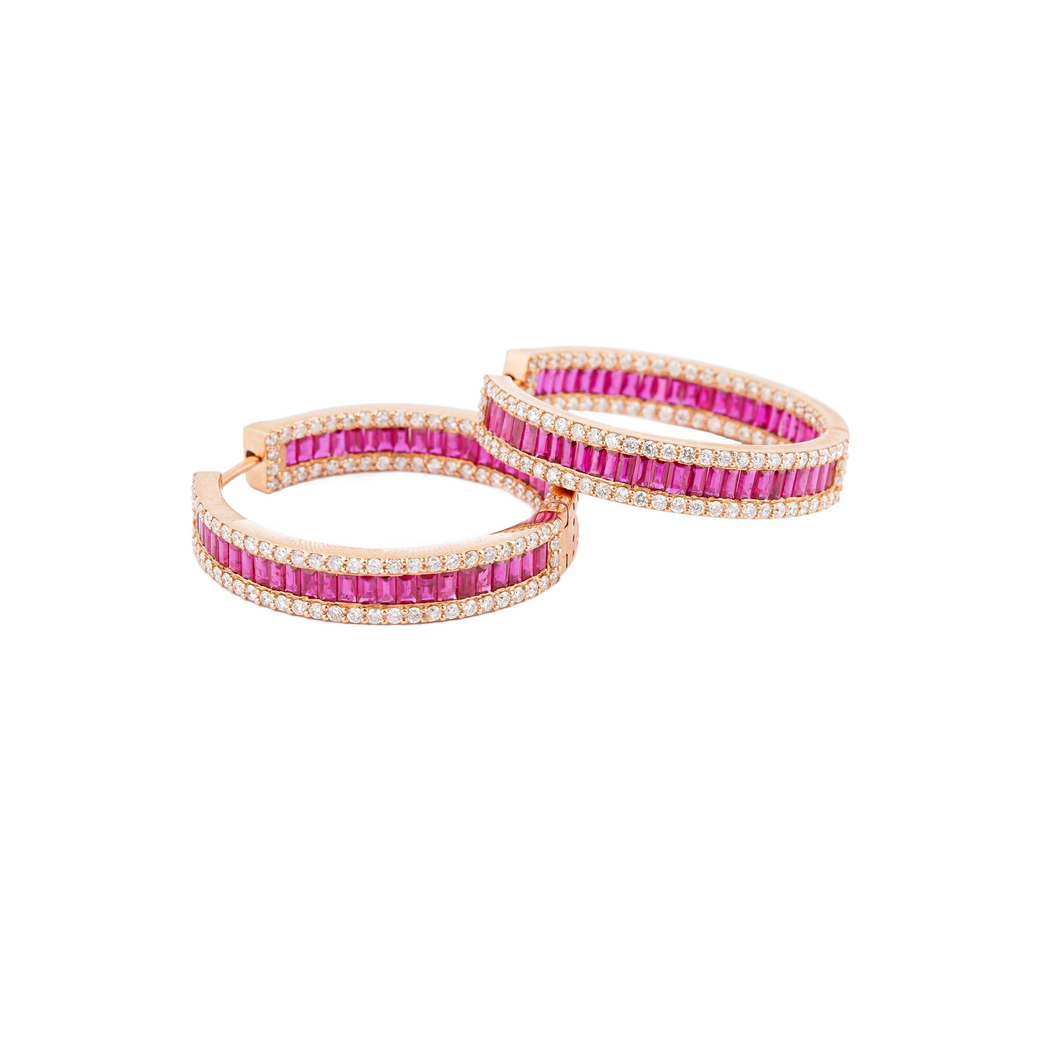 Natürlicher Diamant 2,76cts & Rubin 5,97cts Ohrring in 18k Gold Damen im Angebot