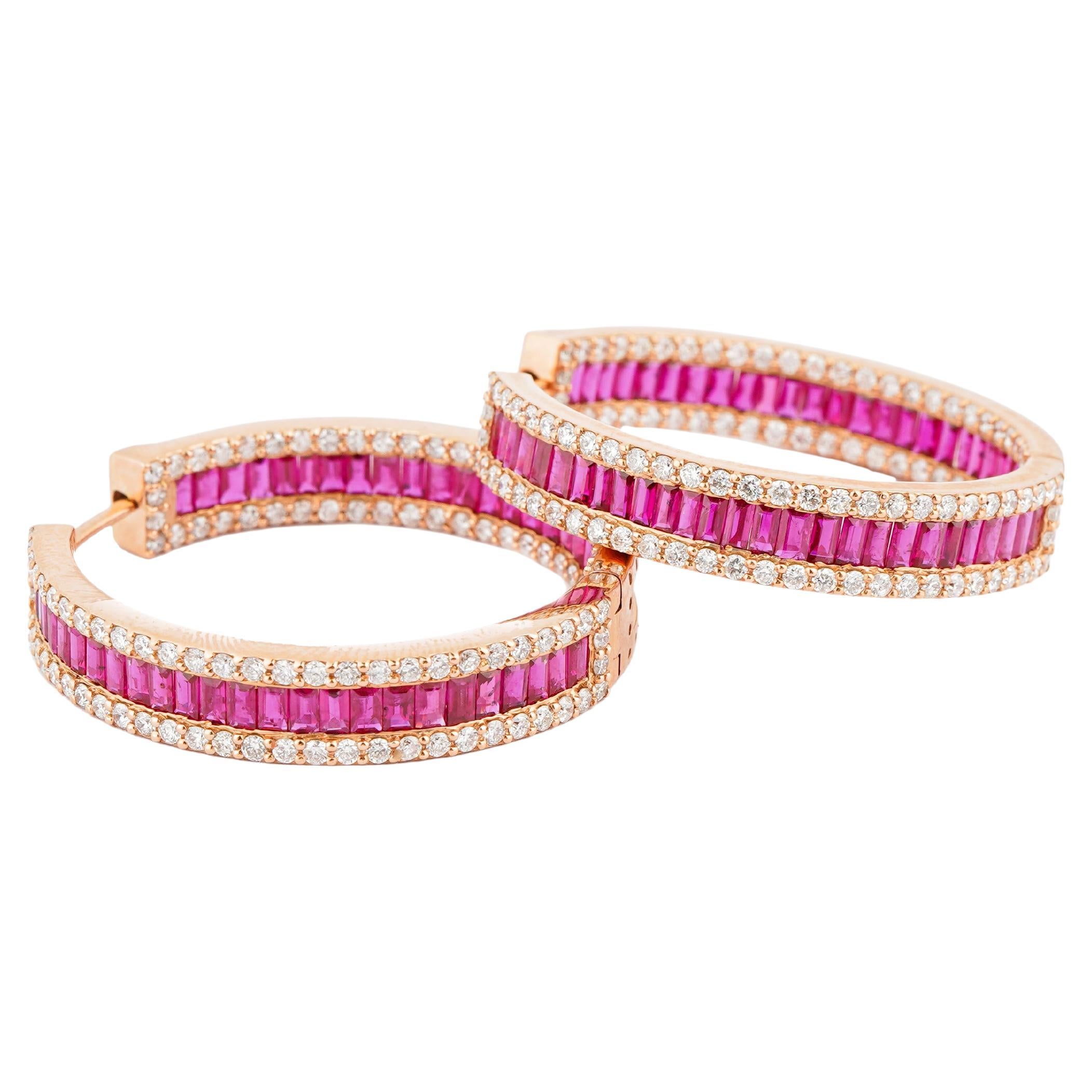 Natürlicher Diamant 2,76cts & Rubin 5,97cts Ohrring in 18k Gold