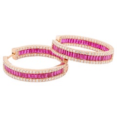 Natural Diamond 2.76cts & Ruby 5.97cts Earring in 18k Gold