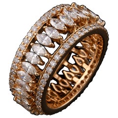 Natural Diamond 2.88Ct Marquise Leaf Full Eternity Band Ring 18k Yellow Gold