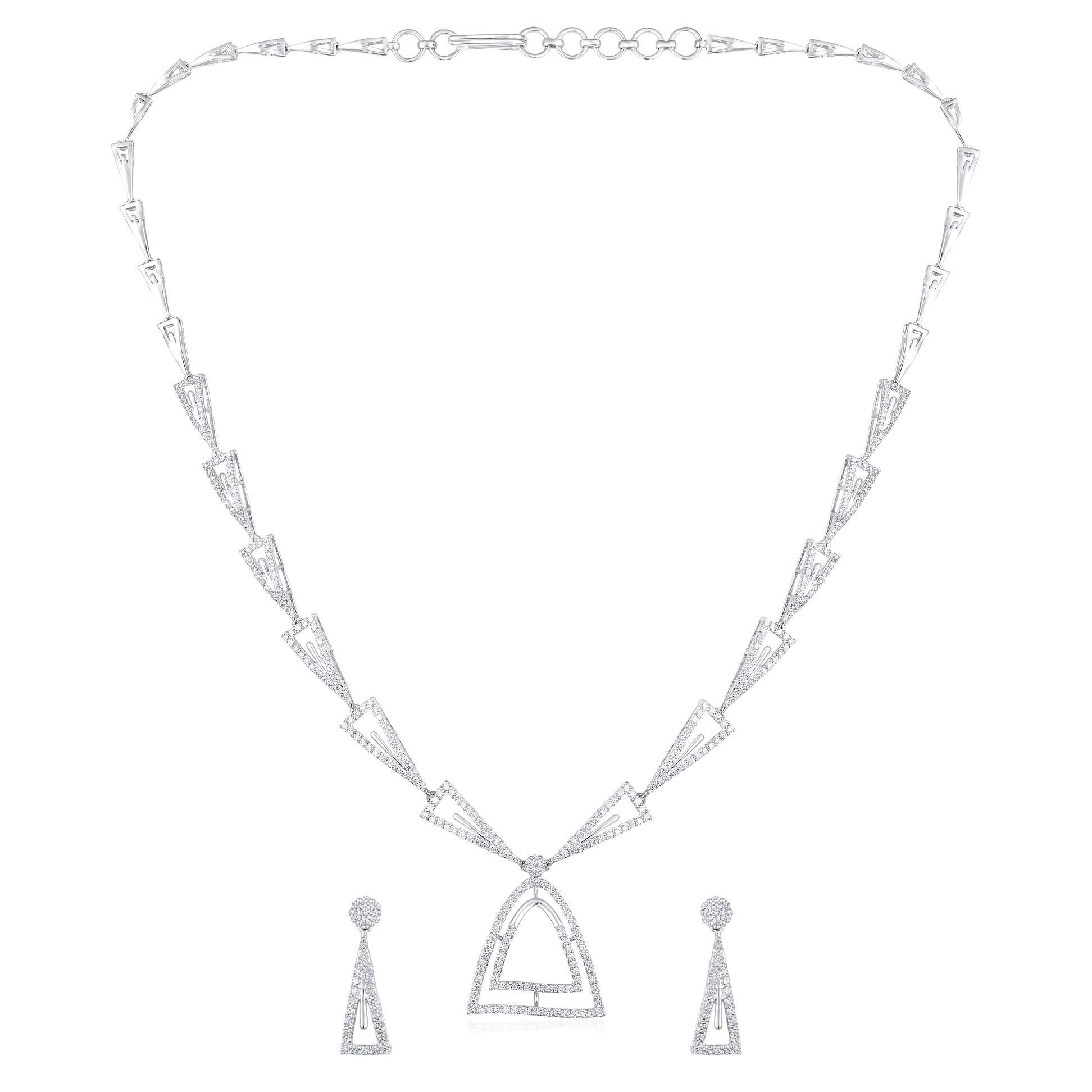 Designer 3ct Natural Diamond 14K Gold Queen Wedding Necklace Earrings Set