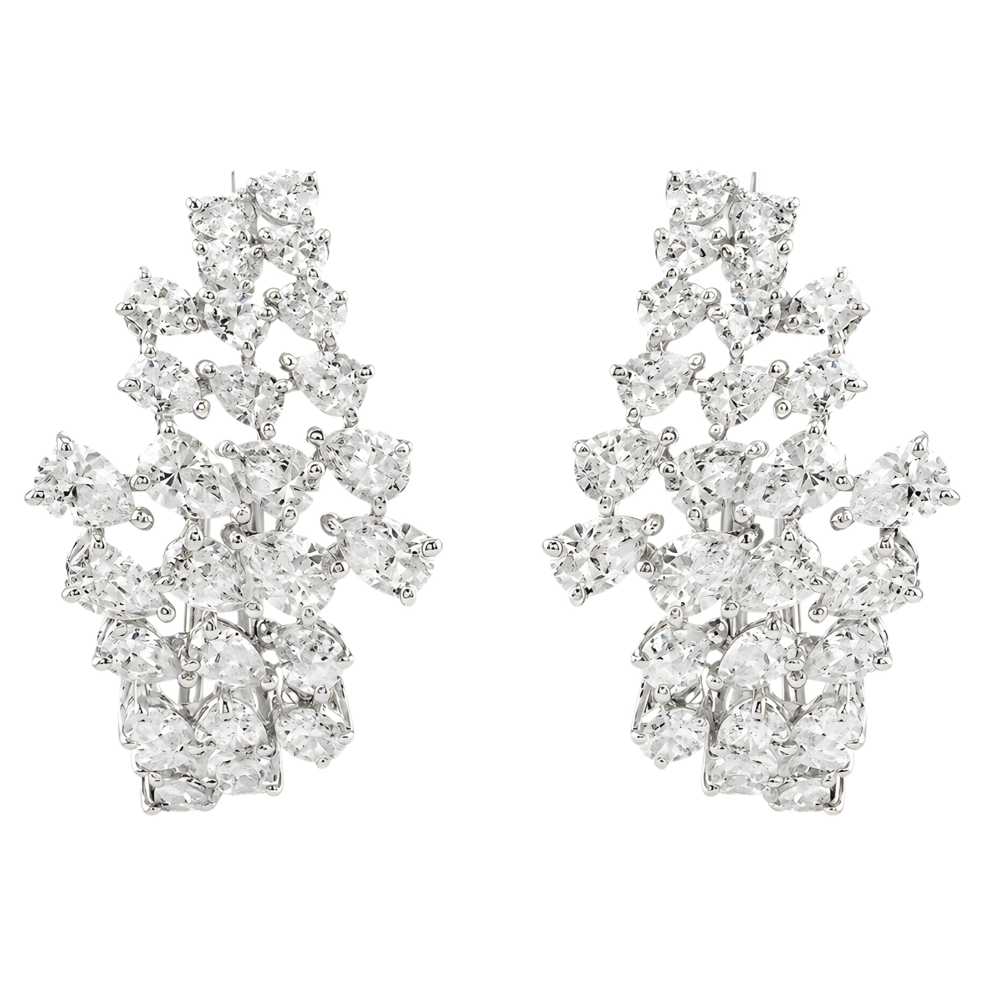 2.94 Carat Marquise and Pear Diamond Cluster Earrings 18K White Gold Bridal Gift