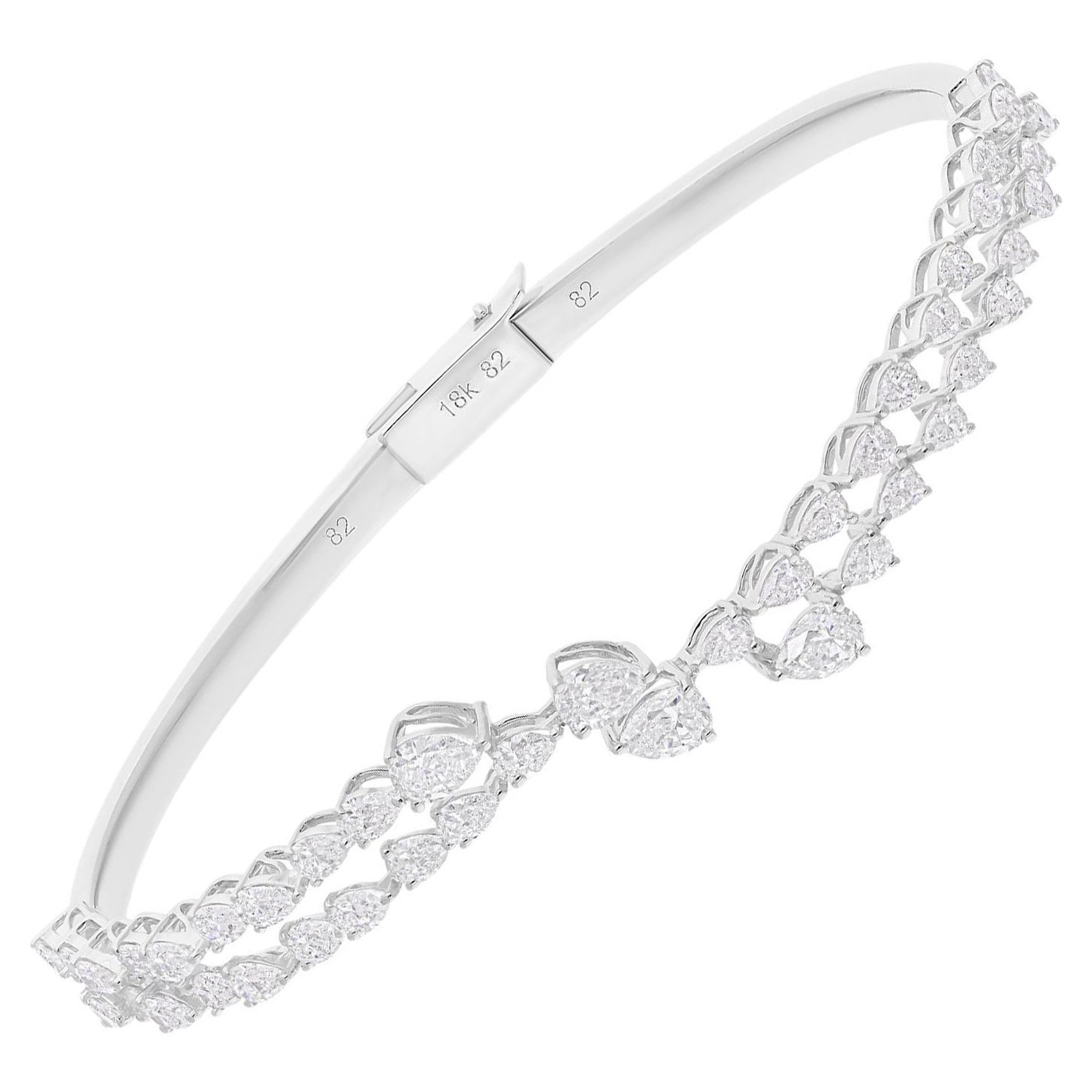 Natural Diamond 2.95ct Double Row Pear Cut Cluster Bangle Bracelet 18k Gold