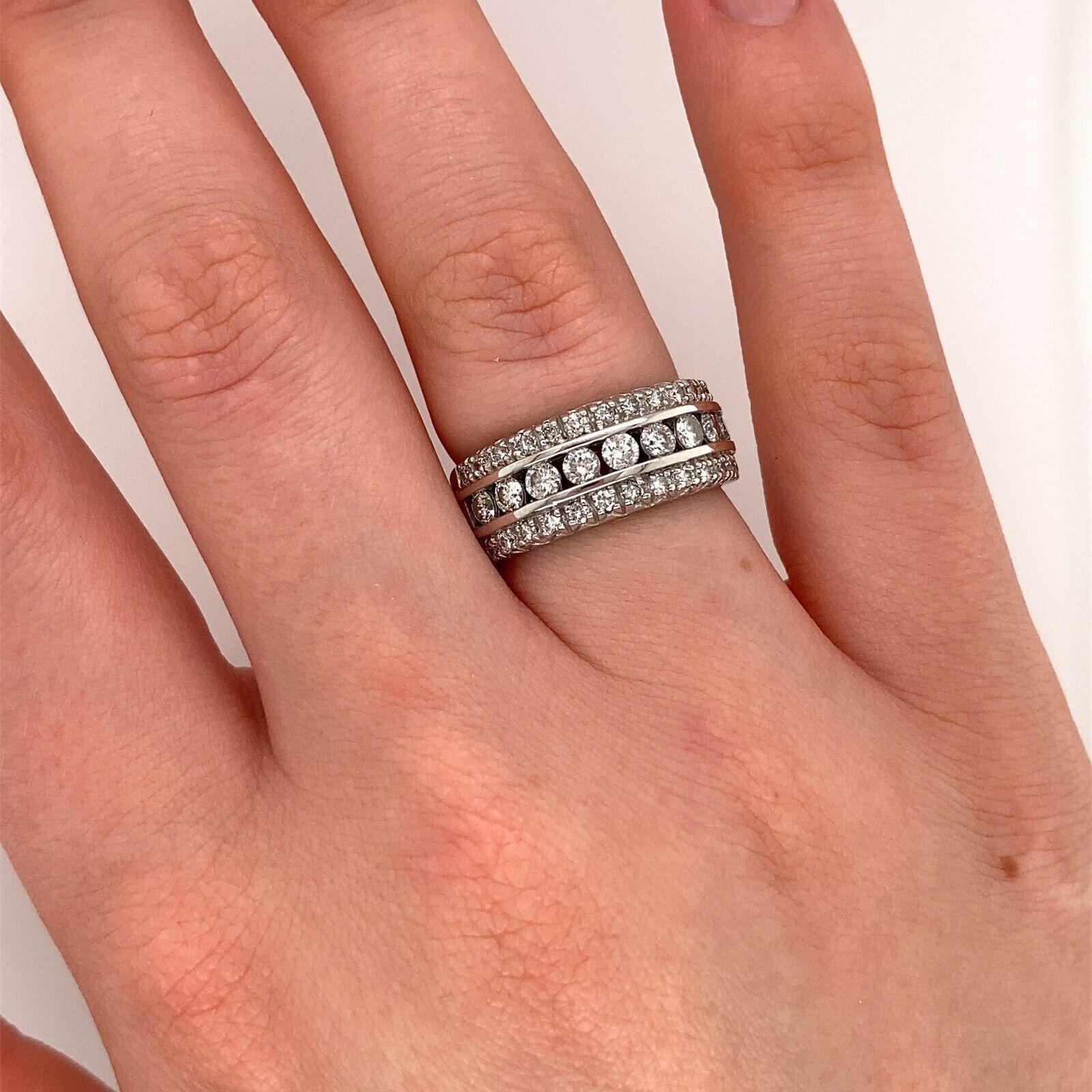 Round Cut Natural Diamond 3-Row Ring Set with 1.0ct of Round Diamonds in 18ct White Gold