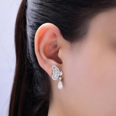 Natural Diamond 3.03Ct Butterfly Pear Drop Dangle Earrings 18k White Gold SI-H