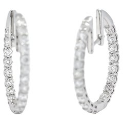 Natural Diamond 3.20 Carats 18KT White Gold 'In and Out' Designer Hoop Earrings