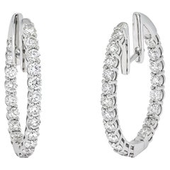 Natural Diamond 3.20 Carats 18KT White Gold 'In and Out' Designer Hoop Earrings 