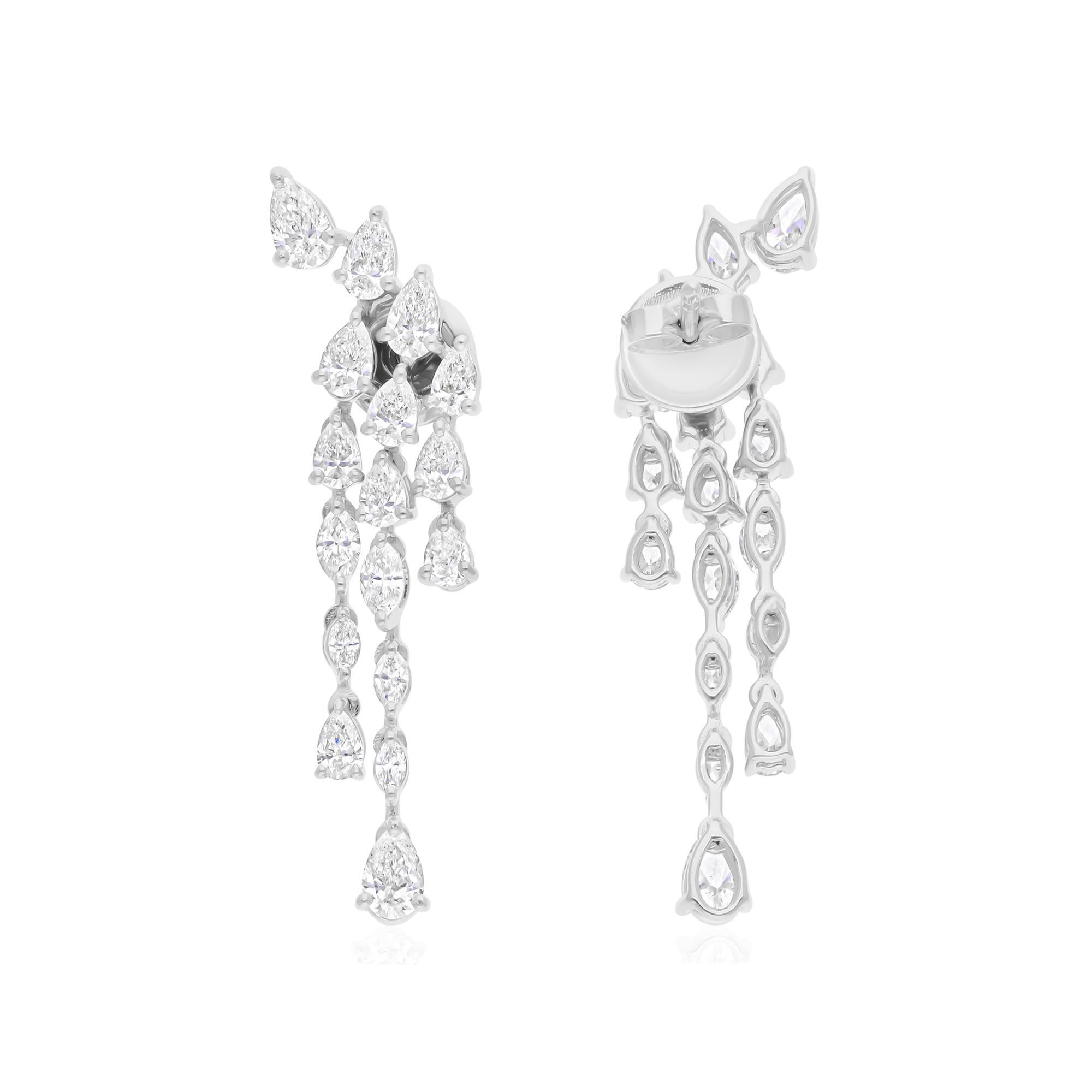 Natürlicher Diamant 3,37 Karat SI/H Tropfen Ohrringe 18k Weißgold Feiner Schmuck Geschenk (Tropfenschliff) im Angebot