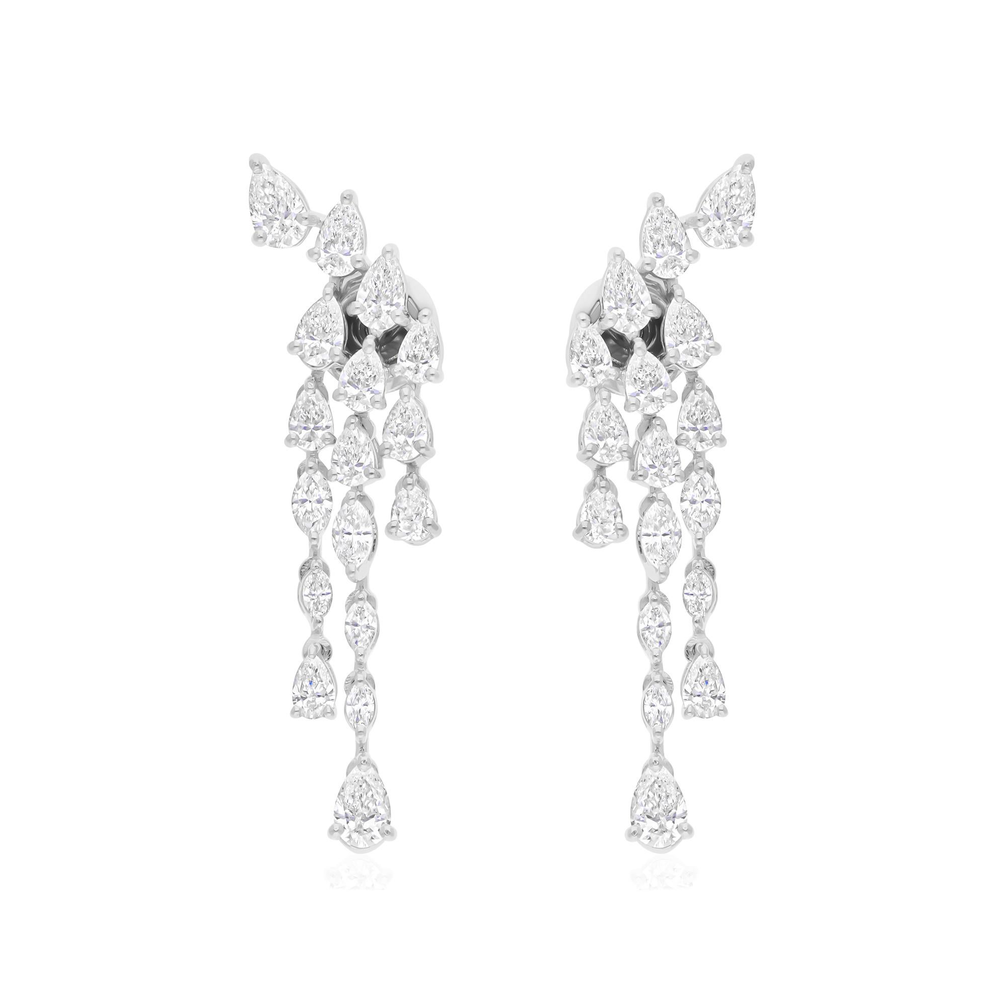 Natürlicher Diamant 3,37 Karat SI/H Tropfen Ohrringe 18k Weißgold Feiner Schmuck Geschenk Damen im Angebot