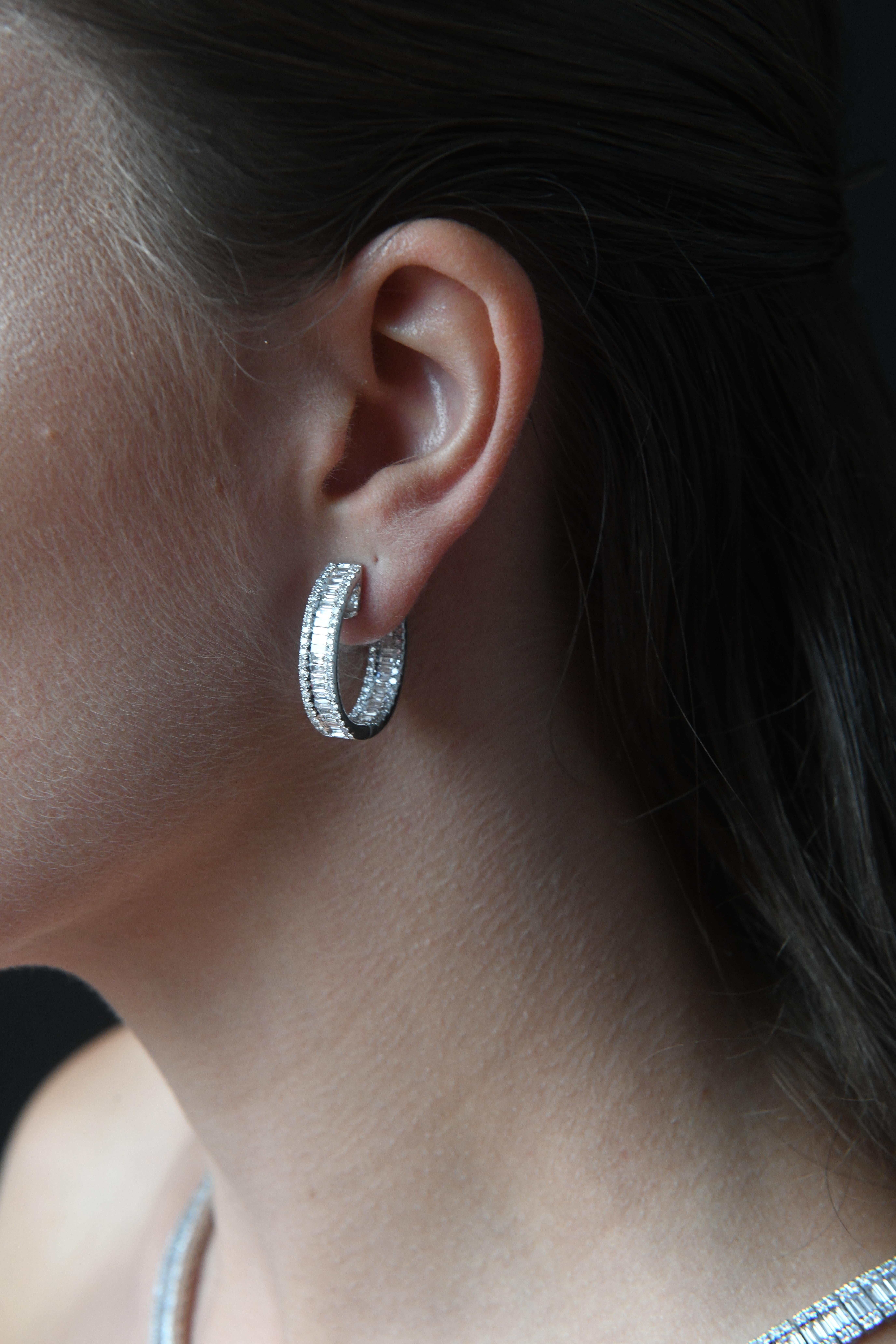 Diamante naturale da 3,75 carati in oro bianco 18KT Orecchini a cerchio Baguette 