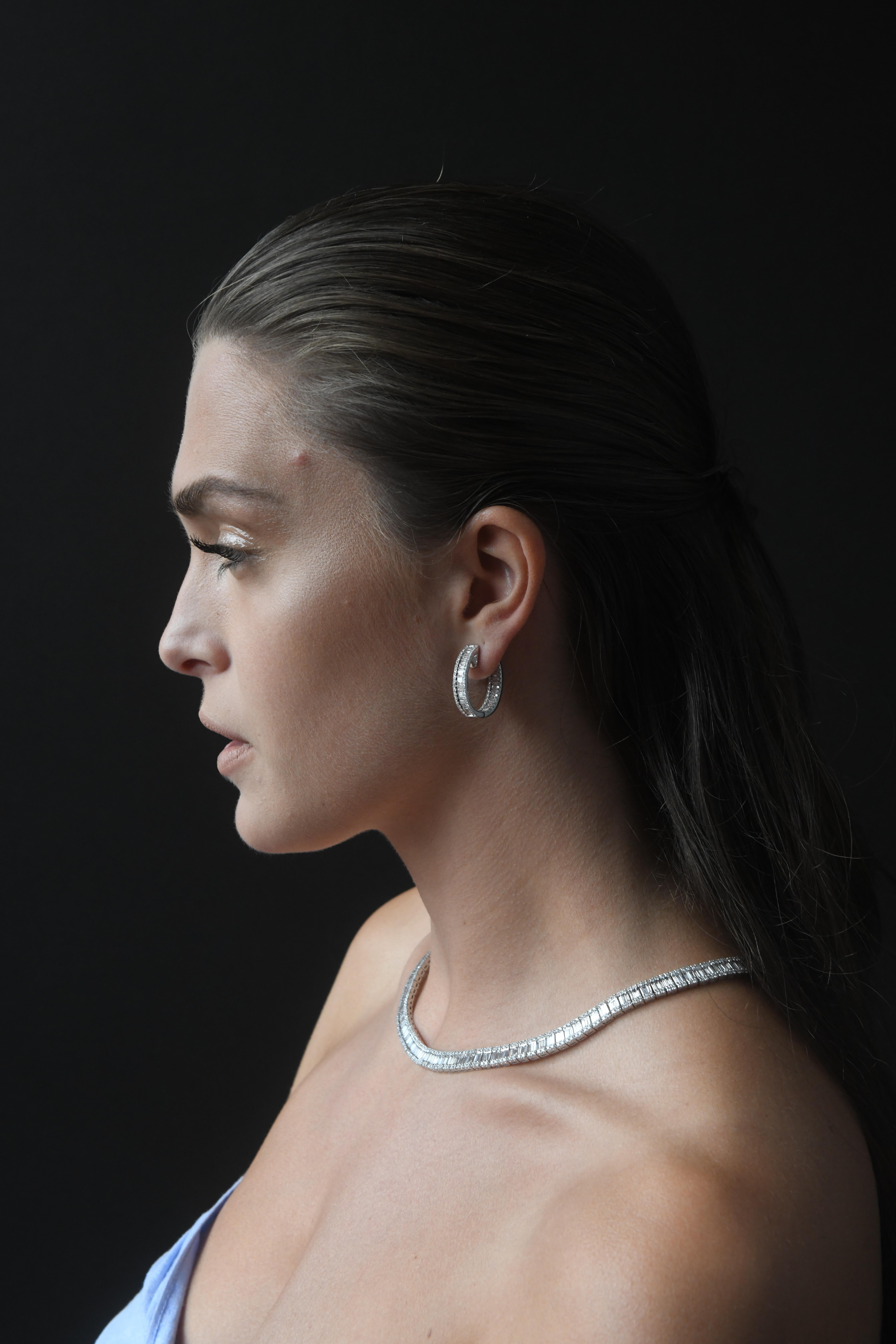 Diamante naturale da 3,75 carati in oro bianco 18KT Orecchini a cerchio Baguette 
