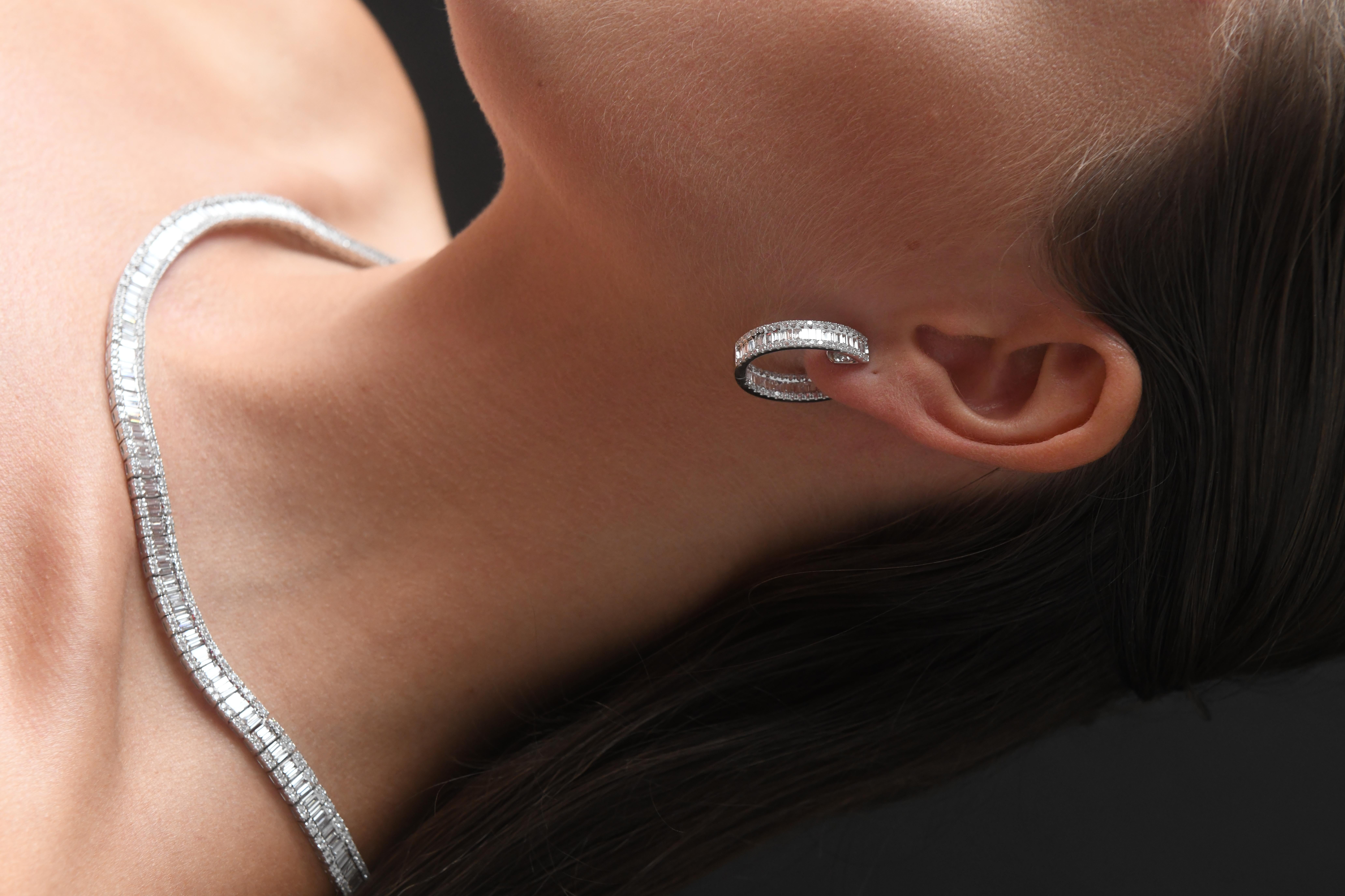Diamante naturale da 3,75 carati in oro bianco 18KT Orecchini a cerchio Baguette 