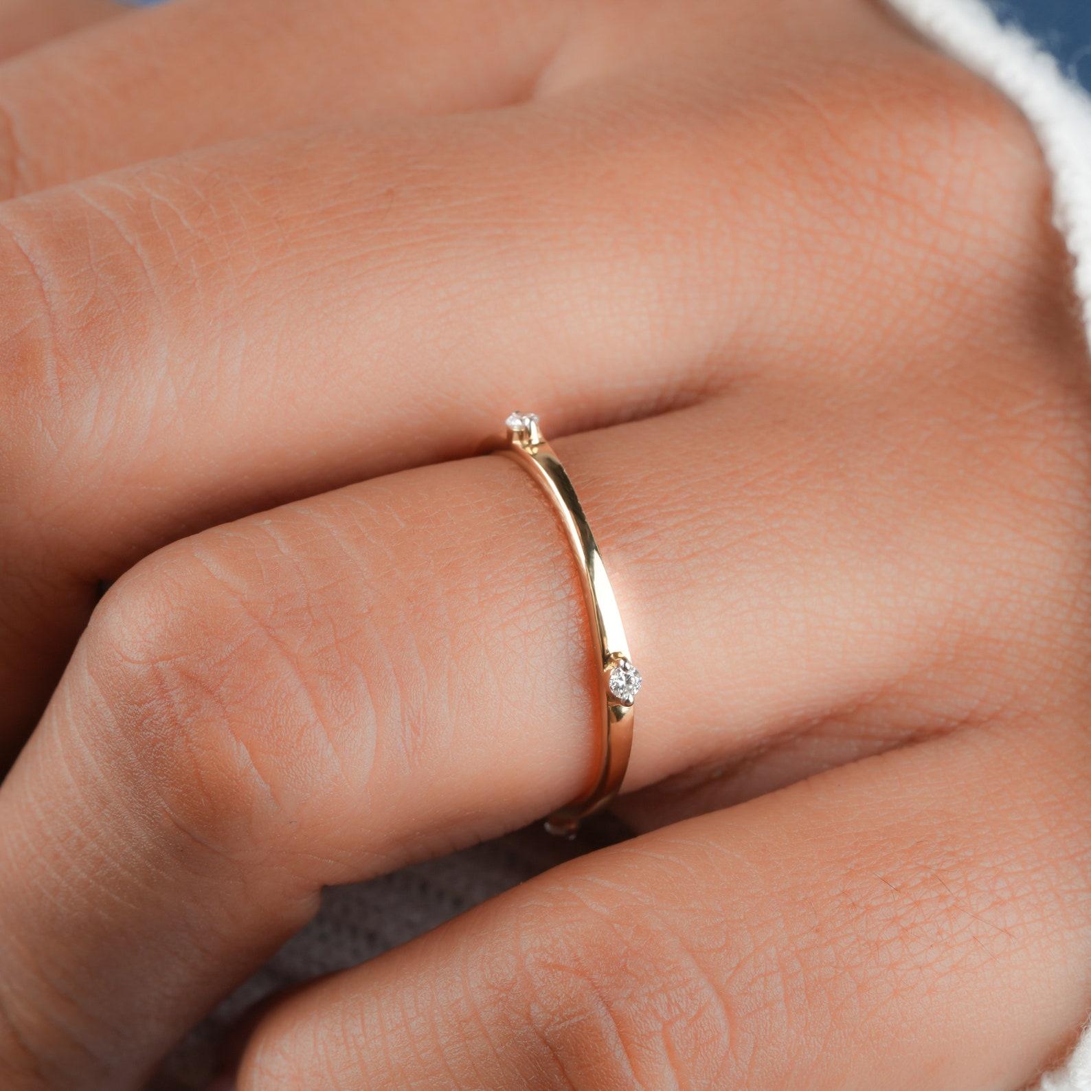Women's or Men's Natural Diamond 4 Stone Round Cut Minimalist Ring 14k Gold Ring Anniversary Gift For Sale