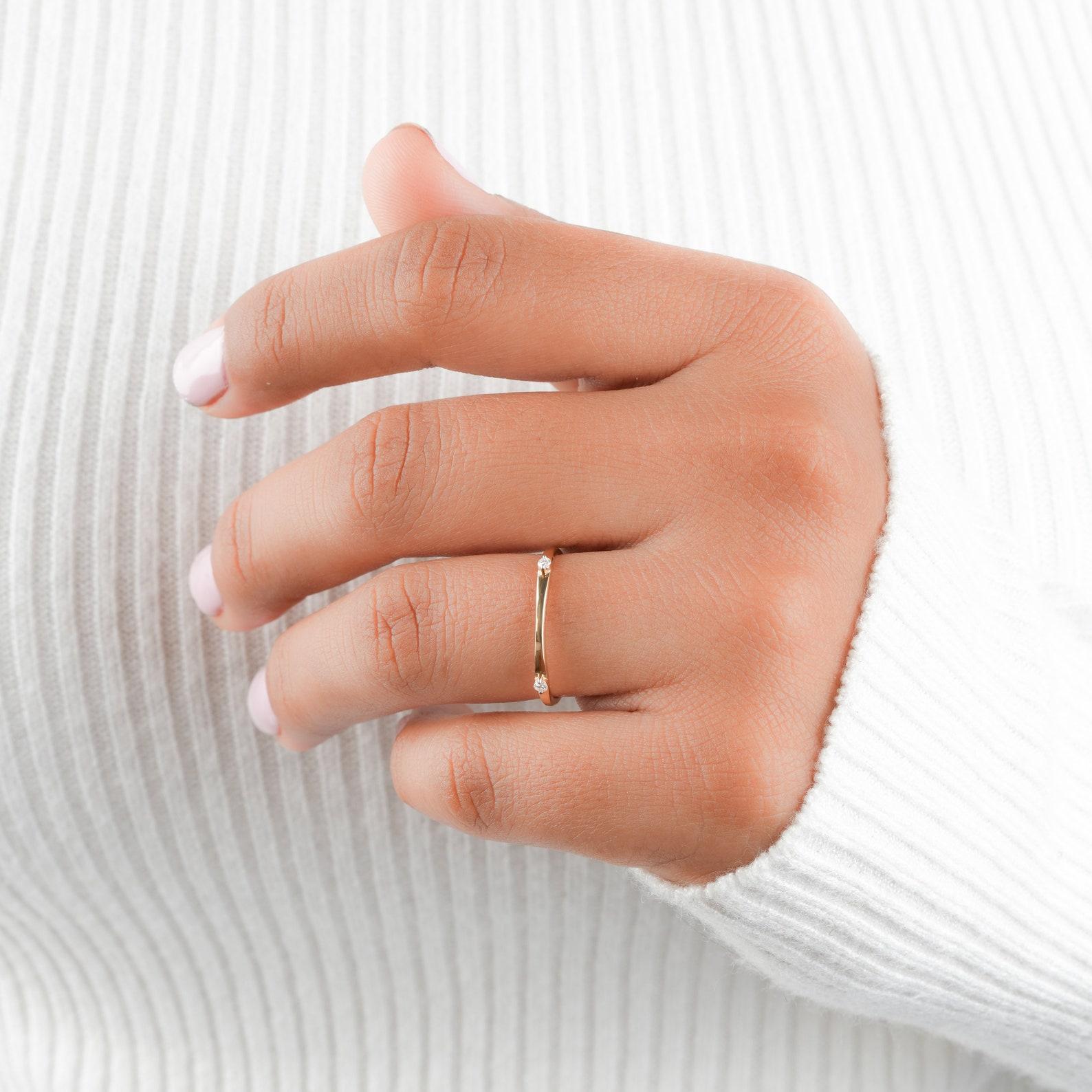 Natural Diamond 4 Stone Round Cut Minimalist Ring 14k Gold Ring Anniversary Gift For Sale 3