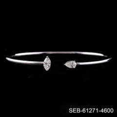 Natural Diamond 4.16Ct Marquise & Pear Cut Open Bangle Bracelet 18k White Gold
