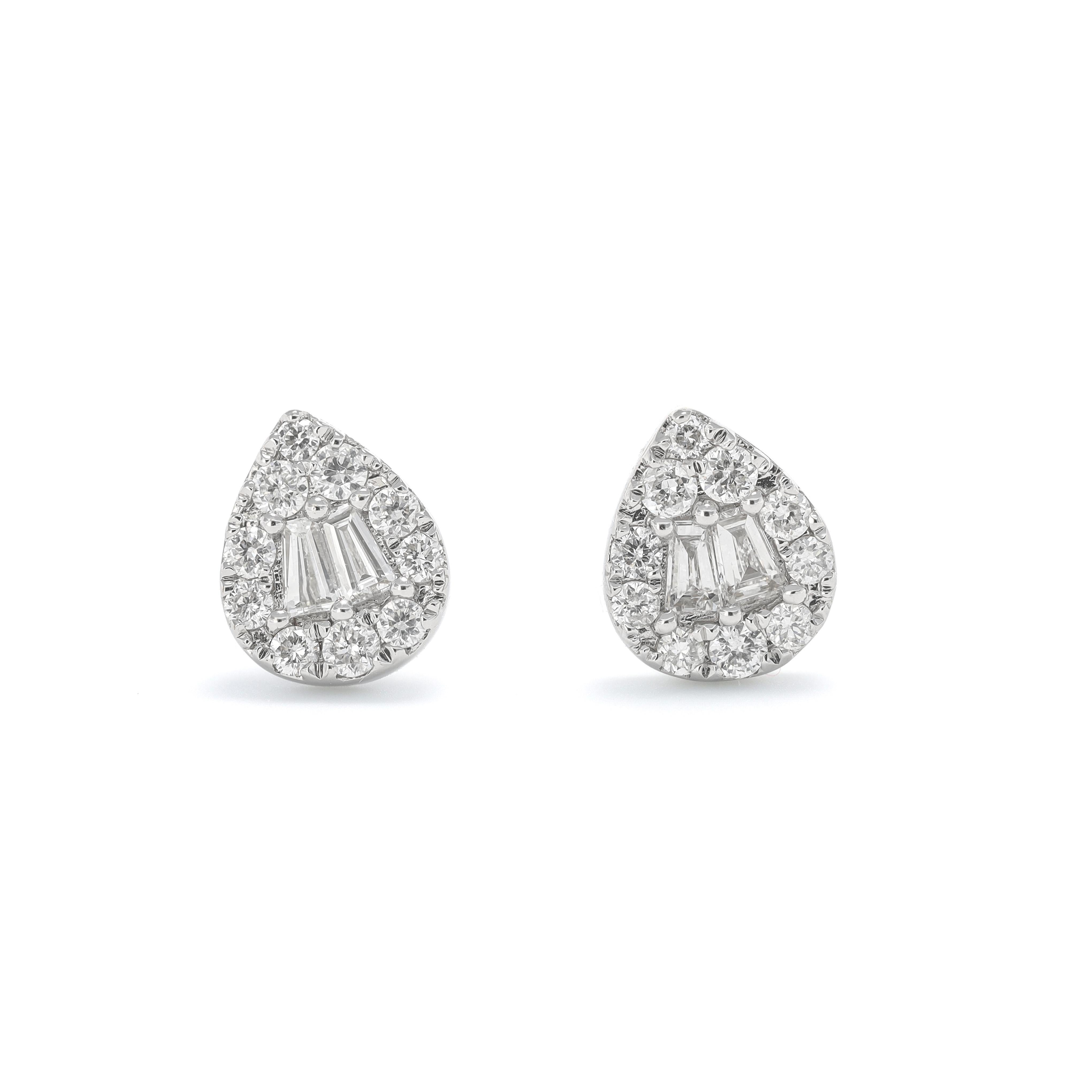 Modern Natural Diamond .50 carats 18 Karat White Pear shape Gold Stud Earrings  For Sale