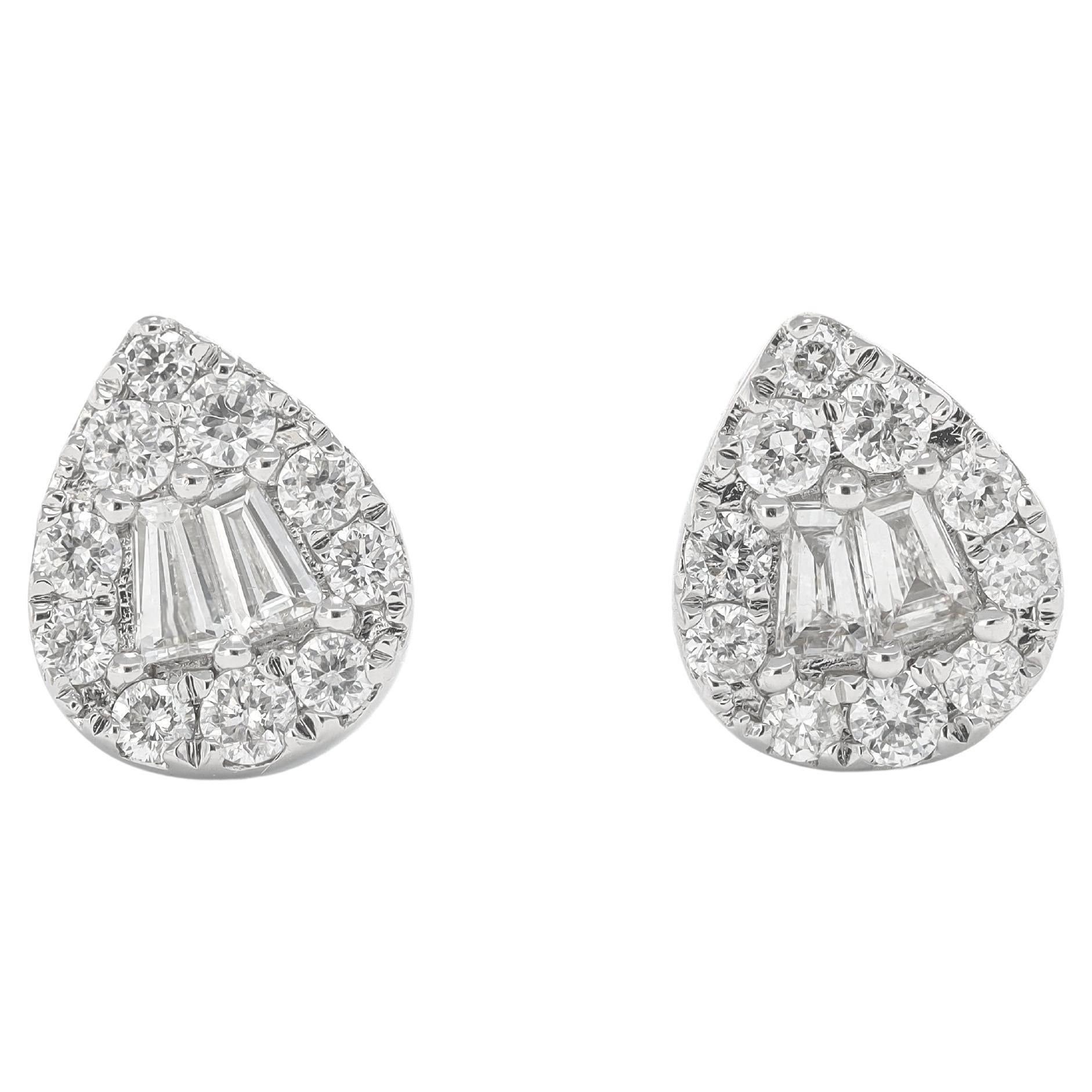 Natural Diamond .50 carats 18 Karat White Pear shape Gold Stud Earrings 