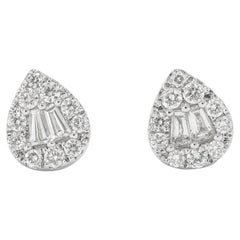Boucles d'oreilles en or blanc 18 carats diamant naturel .50 carats en forme de poire 