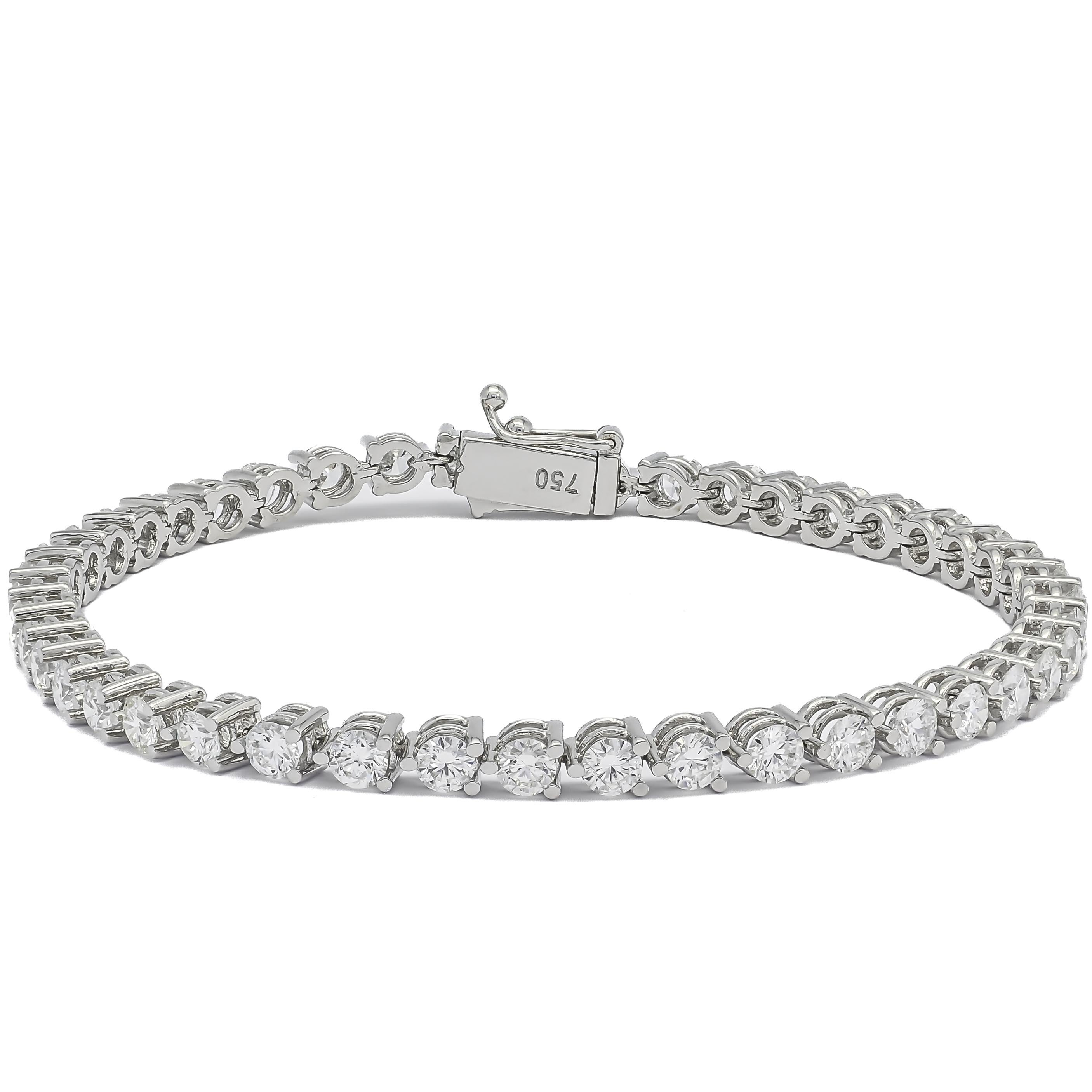Taille ronde Bracelet de tennis classique en or blanc 18 carats diamant naturel 5,01 carats  en vente
