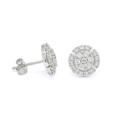 Natural Diamond .52 CT 18KT white Gold Round Cluster Stud Earrings