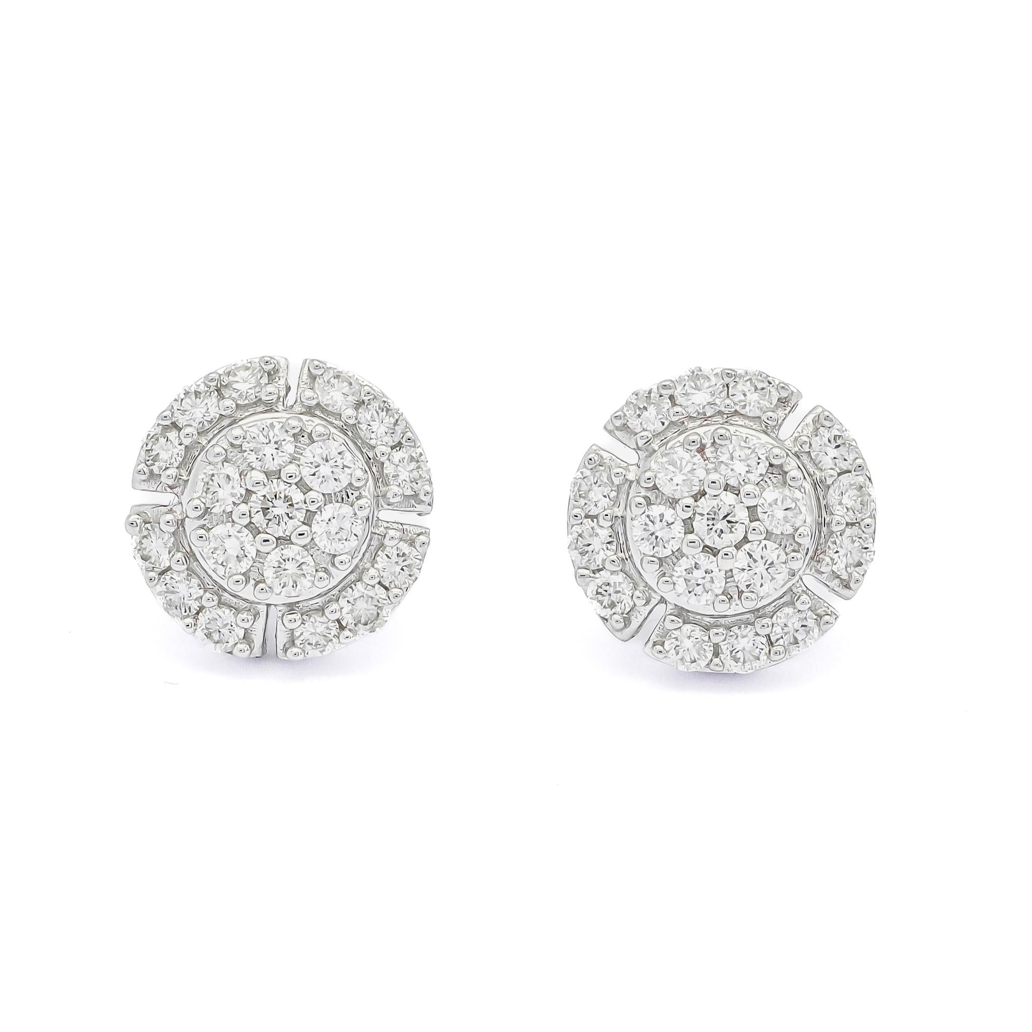 Modern Natural Diamond .54CT 18KT white Gold Round Cluster Stud Earrings  For Sale
