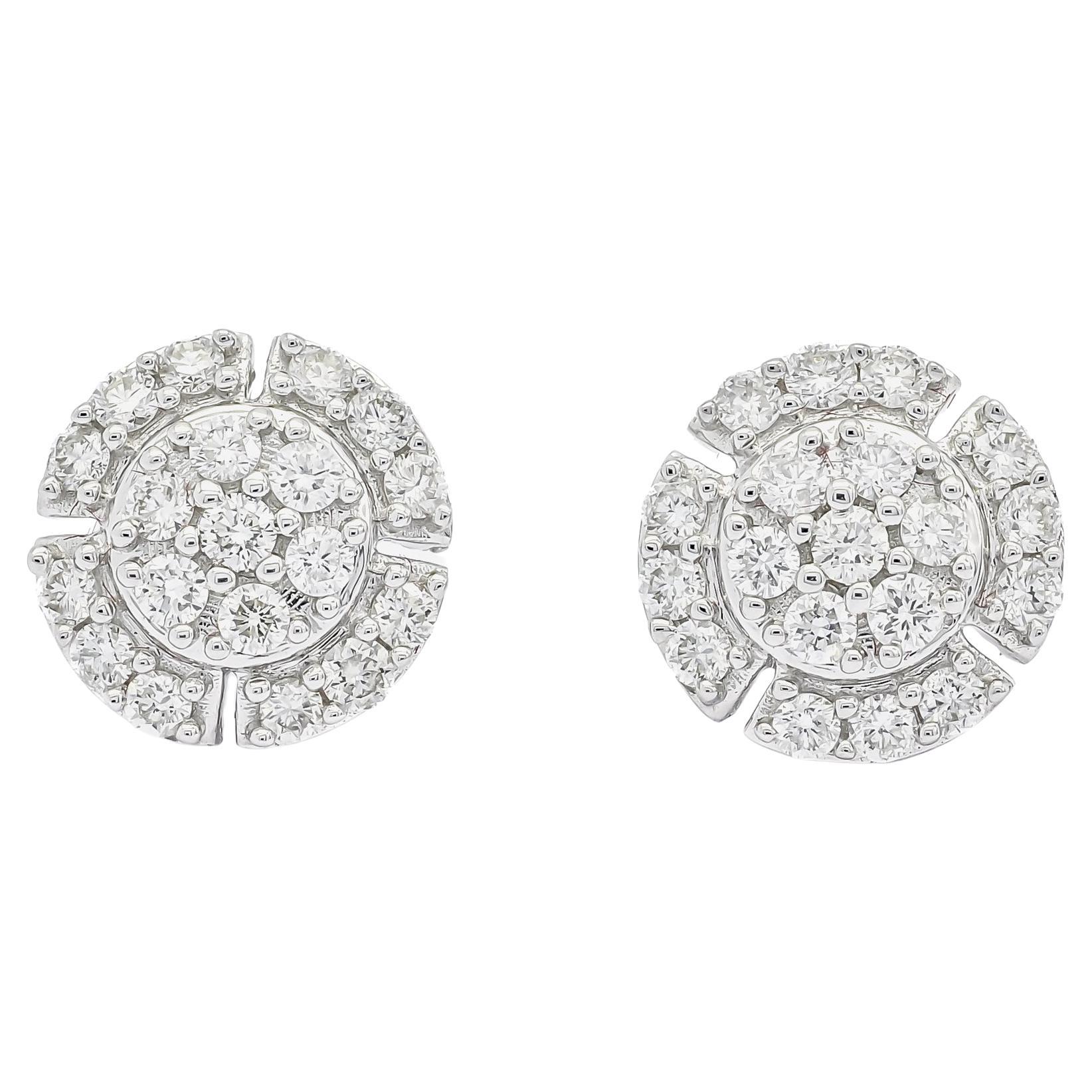 Natural Diamond .54CT 18KT white Gold Round Cluster Stud Earrings  For Sale