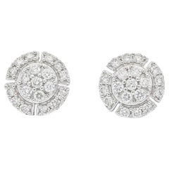 Natural Diamond .54CT 18KT white Gold Round Cluster Stud Earrings 