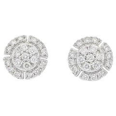 Natural Diamond .52 CT 18KT white Gold Round Cluster Stud Earrings