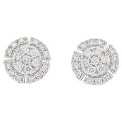 Boucles d'oreilles en or blanc 18KT avec diamant naturel .54CT Round Cluster 