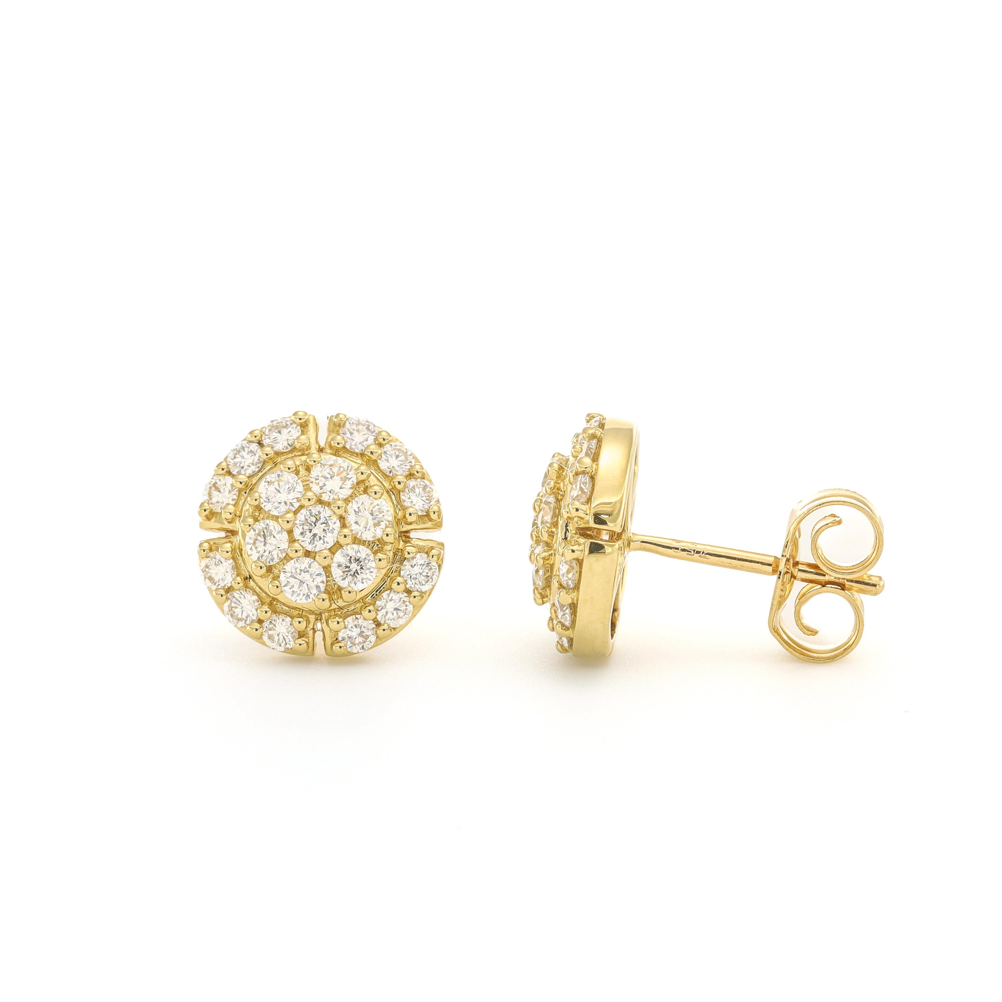 Experience the enchanting allure of nature-inspired elegance with these stunning Natural Diamond Cluster Stud Earrings. Crafted from luxurious 18KT Yellow Gold, each earring boasts a captivating flower-shaped cluster of diamonds at its heart,