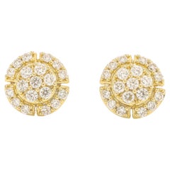 Natural Diamond .54CT 18KT Yellow Gold Round Cluster Stud Earrings 