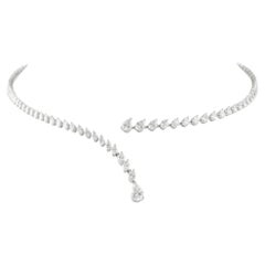 Natural Diamond 6.35 Carat Asymmetric Hinged Collar Necklace 14k White Gold