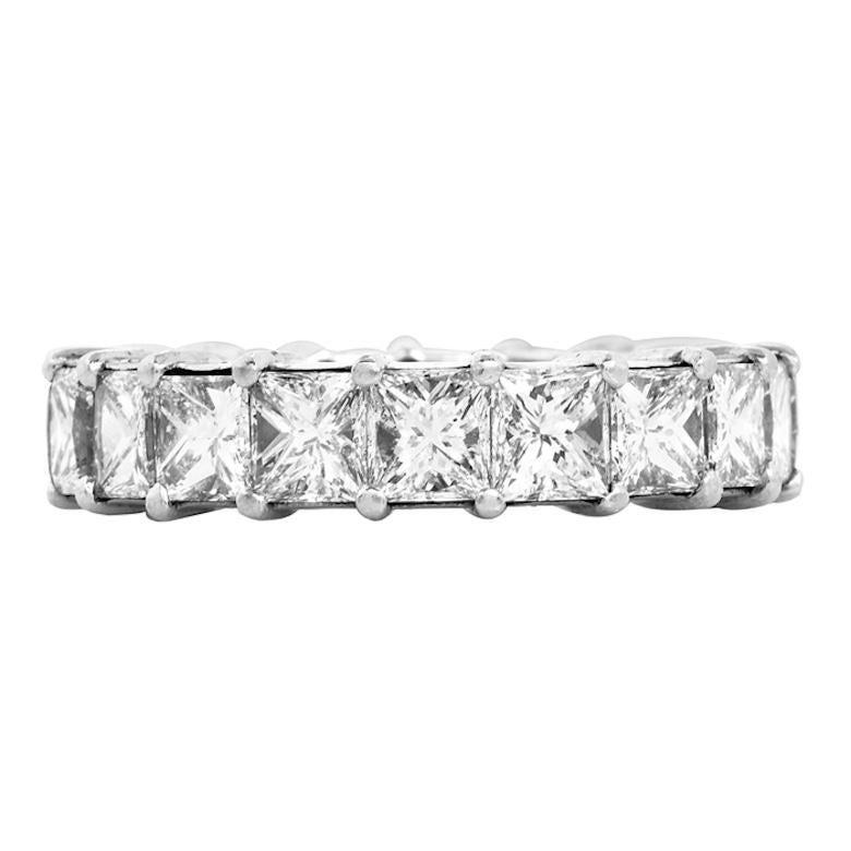Natural Diamond 7.98carats Princess Cut Platinum Eternity Band Ring In Excellent Condition For Sale In Miami, FL