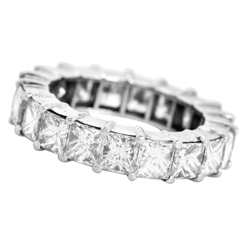 Women's Natural Diamond 7.98carats Princess Cut Platinum Eternity Band Ring For Sale