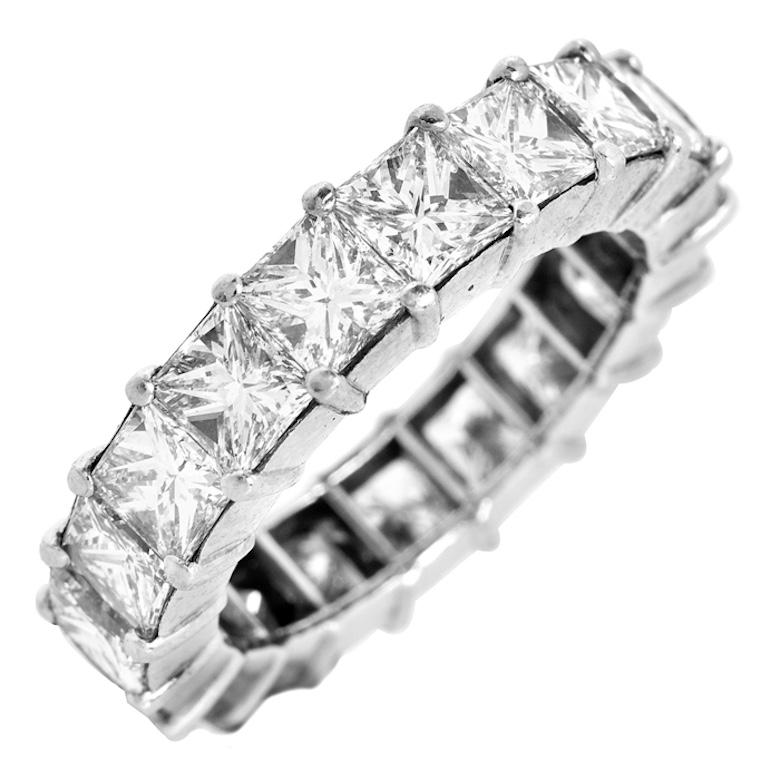 Natural Diamond 7.98carats Princess Cut Platinum Eternity Band Ring For Sale 1