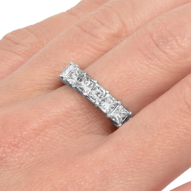 Natural Diamond 7.98carats Princess Cut Platinum Eternity Band Ring For Sale 2